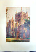 Original Old Antique Print North Transpet Hereford Cathedral Landscape Colour