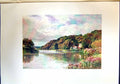 Original Old Antique Print View River Thames Hurley Berks Landscape Colour
