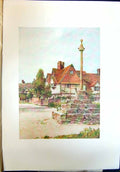 Antique Old Print View Cross East Hagbourne Berks England Landscape Colour