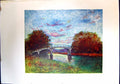 Original Old Antique Print View Hurley Backwater River Bridge Landscape Colour