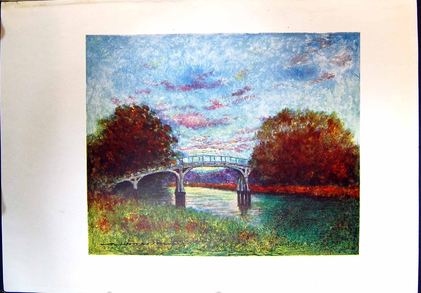 Original Old Antique Print View Hurley Backwater River Bridge Landscape Colour