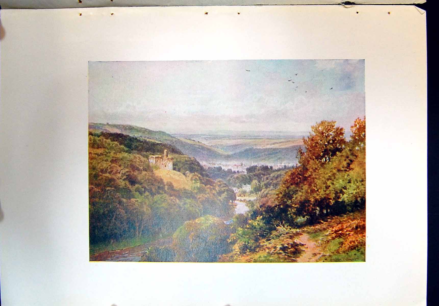 Original Old Antique Print View Oakhampton England Landscape Colour