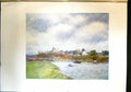 Antique Old Print View Windsor Castle London England River Landscape Colour