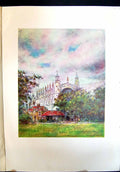 Original Old Antique Print Eton Chapel Architecture Colour