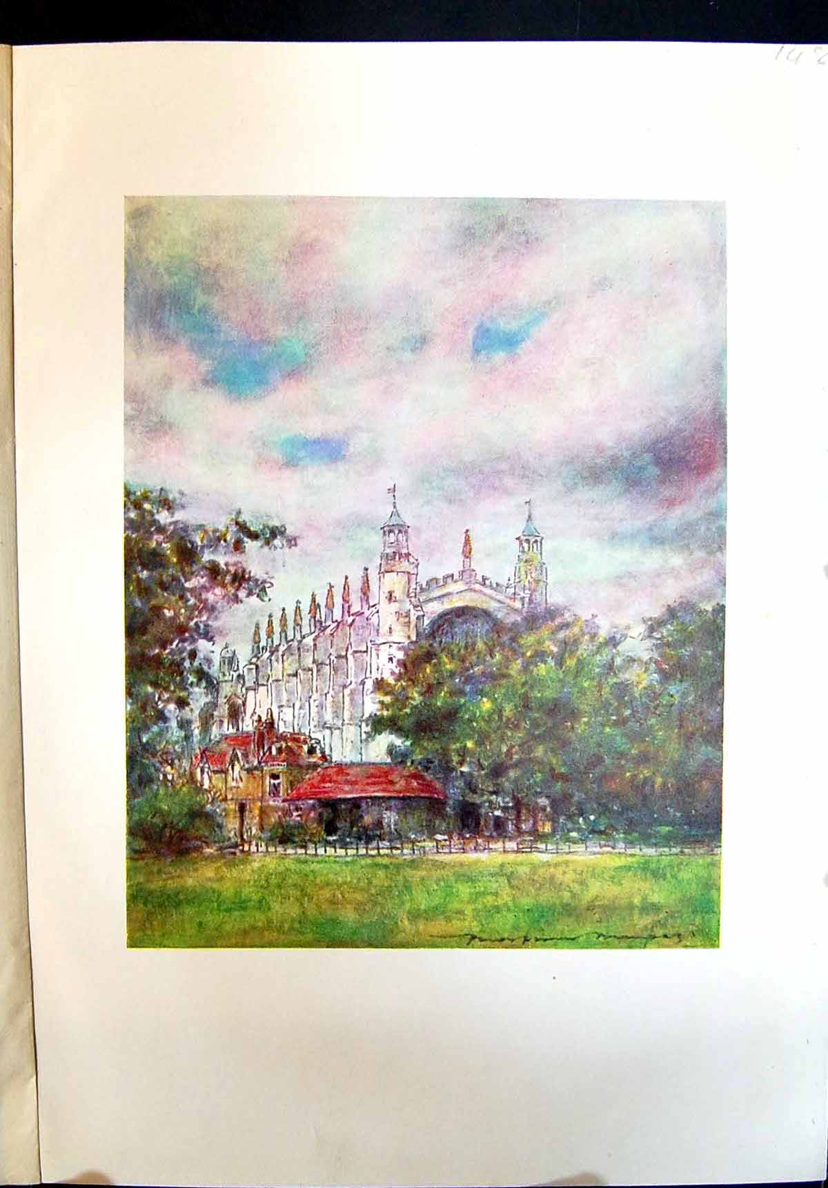 Original Old Antique Print Eton Chapel Architecture Colour