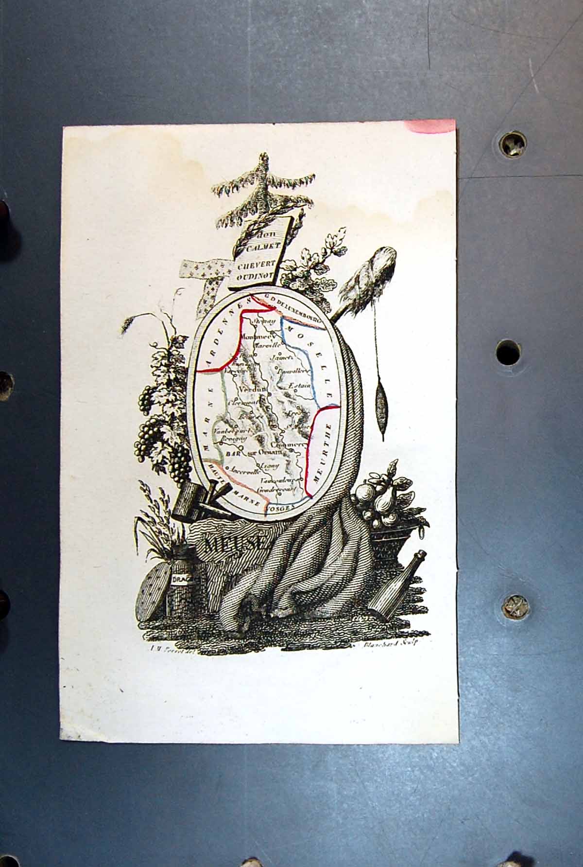 Original Old Antique Print Map Meuse Verdun Moselle Meurthe