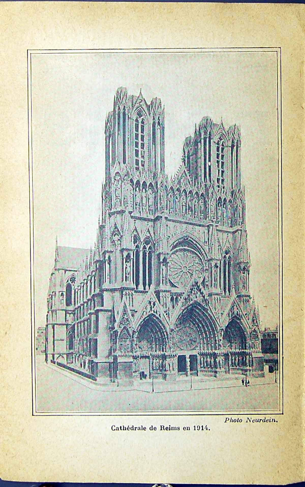 Original Old Antique Print Architecture Building Reims Cathedral