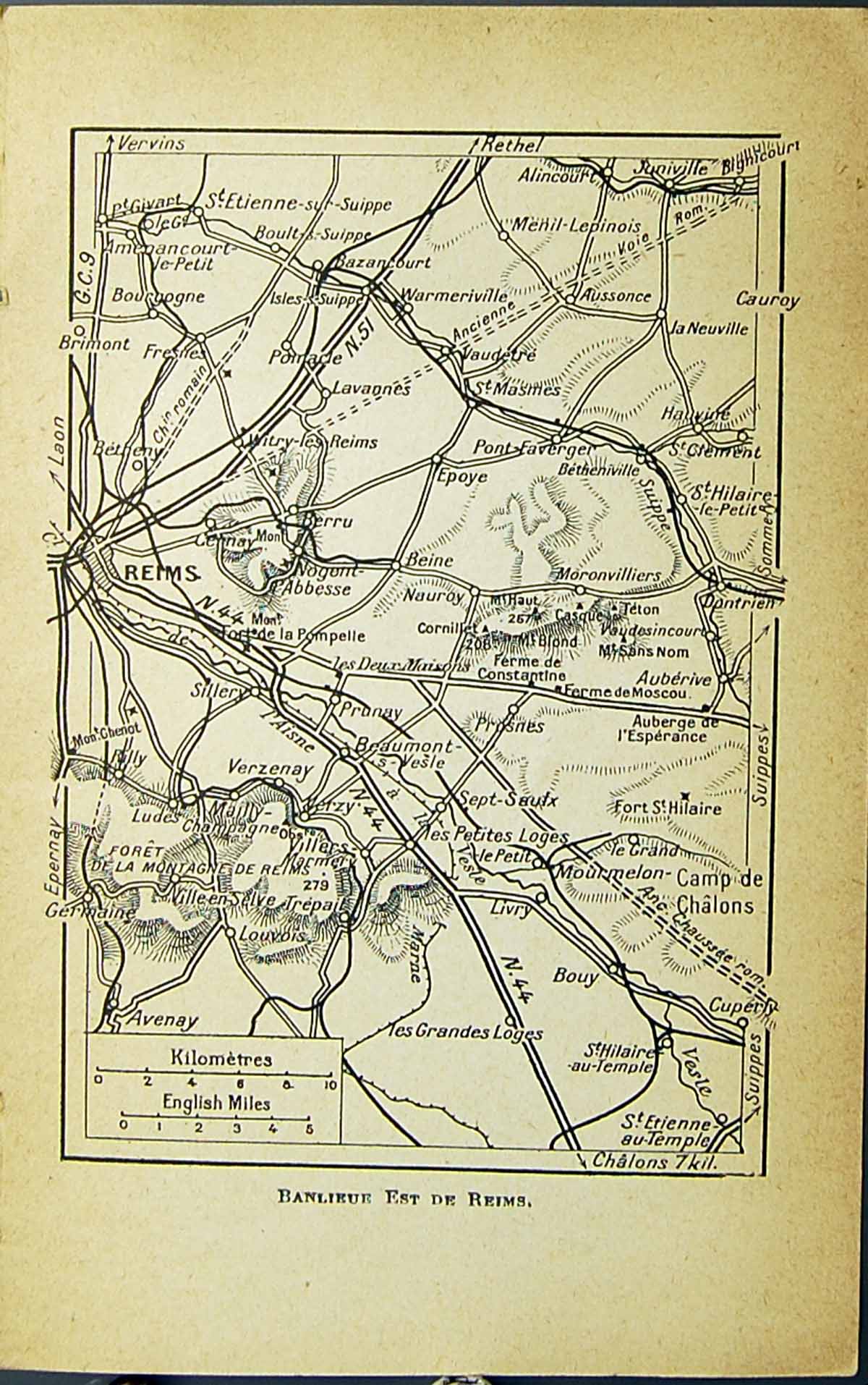 Original Old Antique Print Map Reims Bouy Verzenay Banlieue