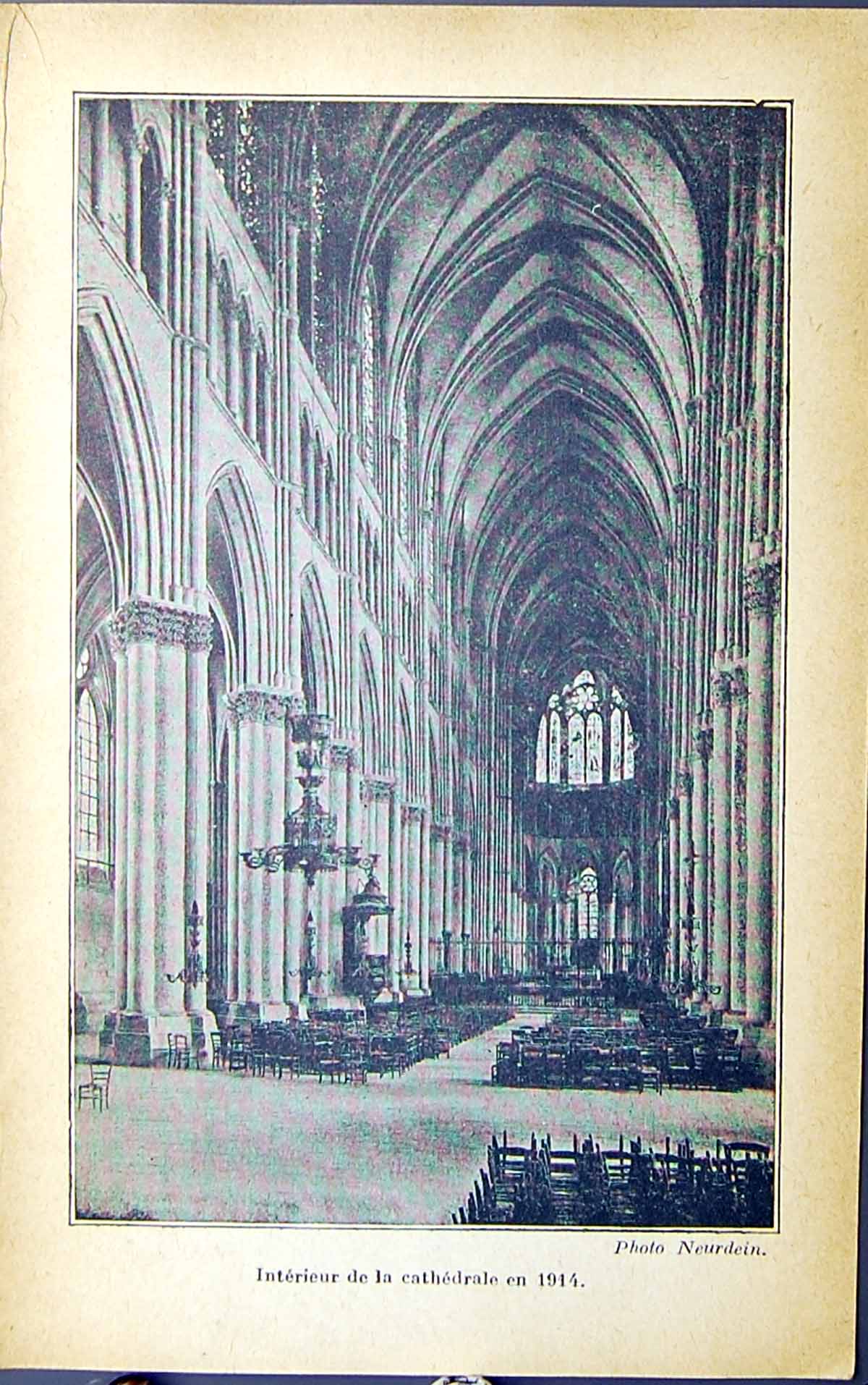 Original Old Antique Print Architecture Building Interior Reims Cathedral