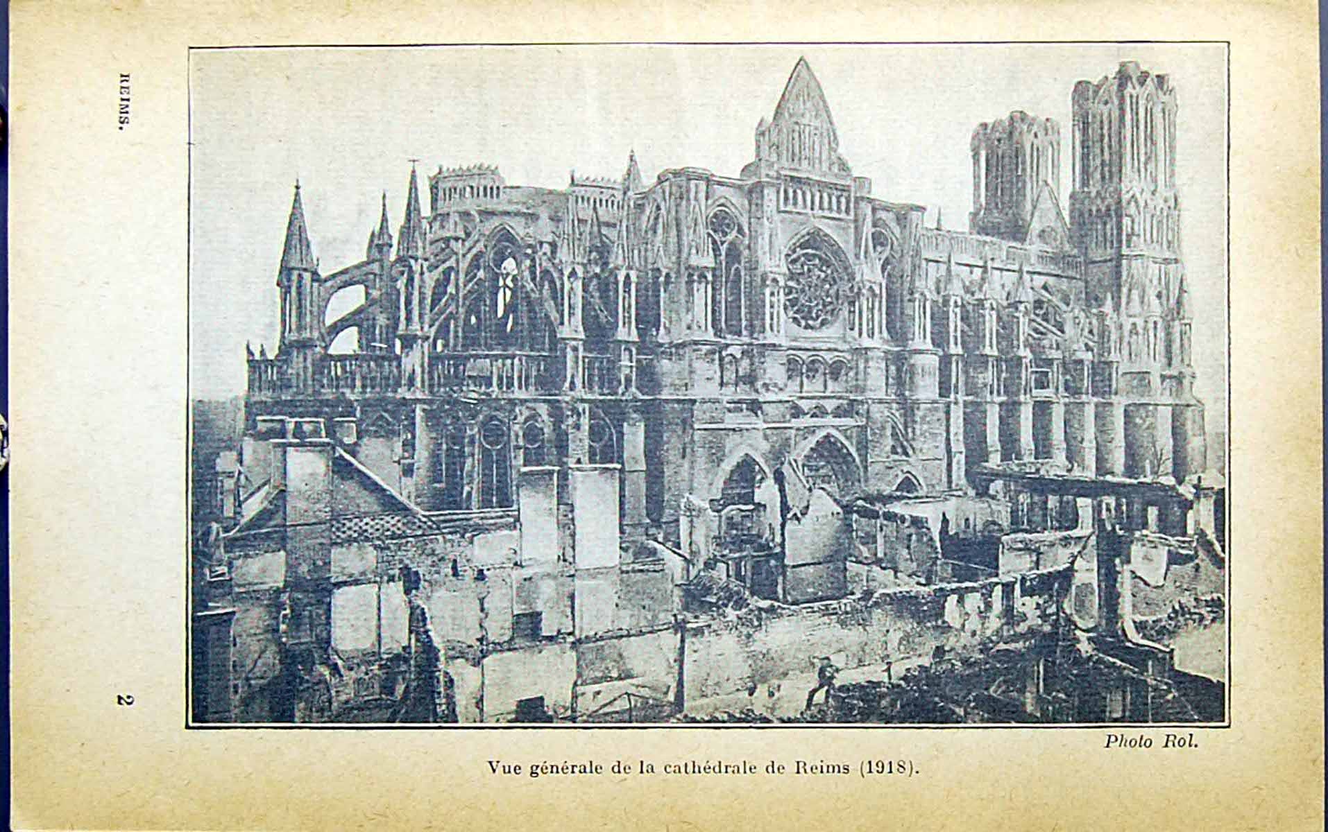 Original Old Vintage Print Architecture Building Ruins Cathedral Reims 1918