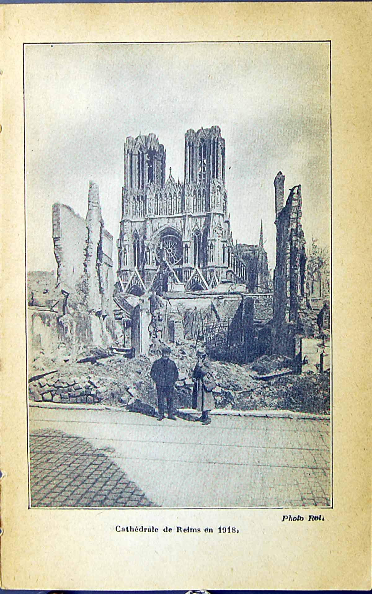 Antique Old Print Architecture Building Reims Cathedral Man Lady Photograph