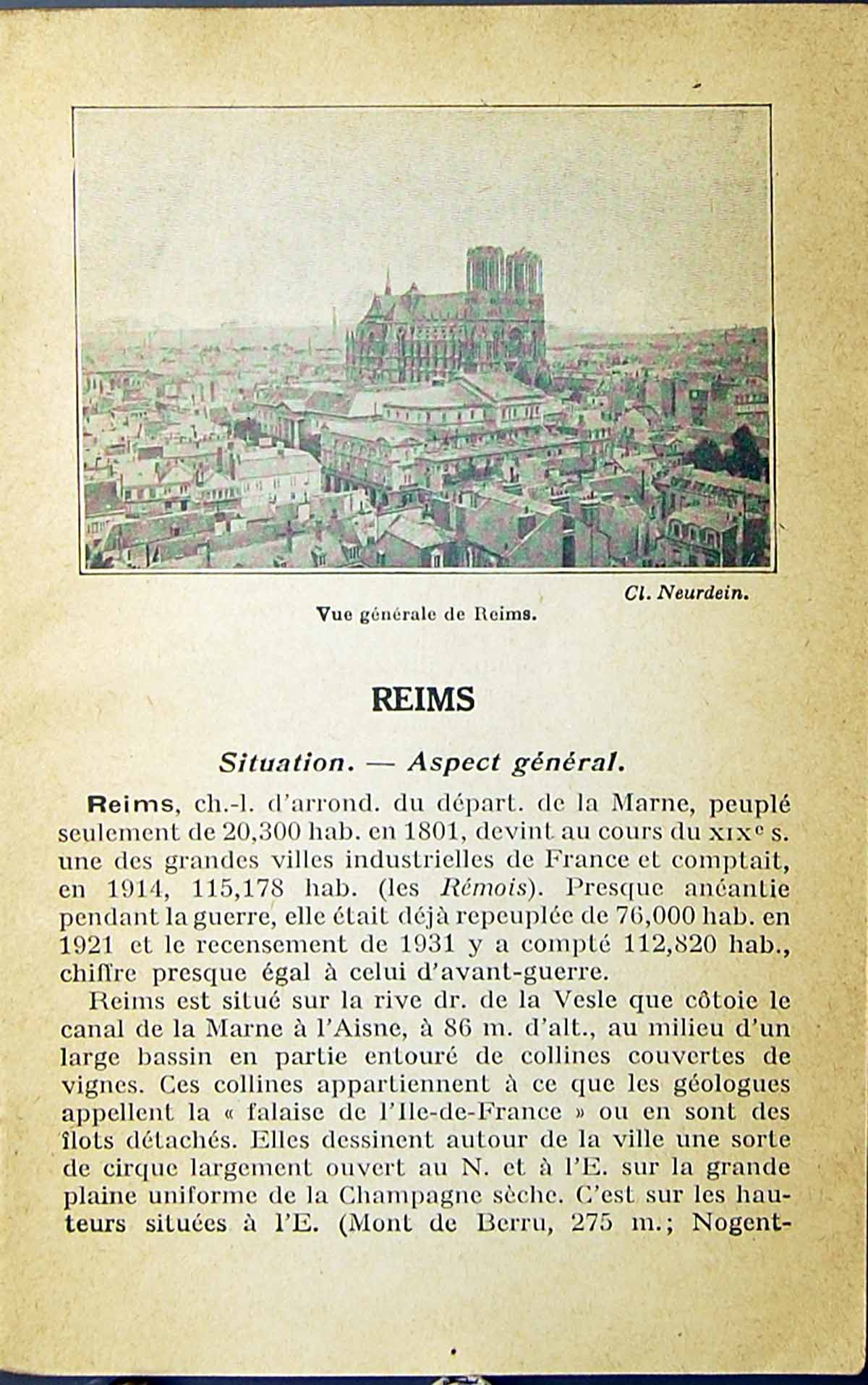 Original Old Antique Print Architecture Building Reims Cathedral General View