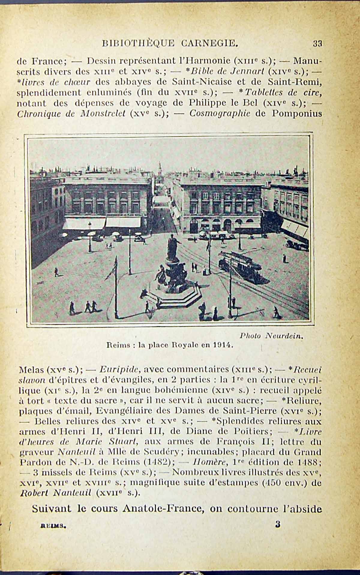 Original Old Antique Print Architecture Building Palace Royale Reims Statue