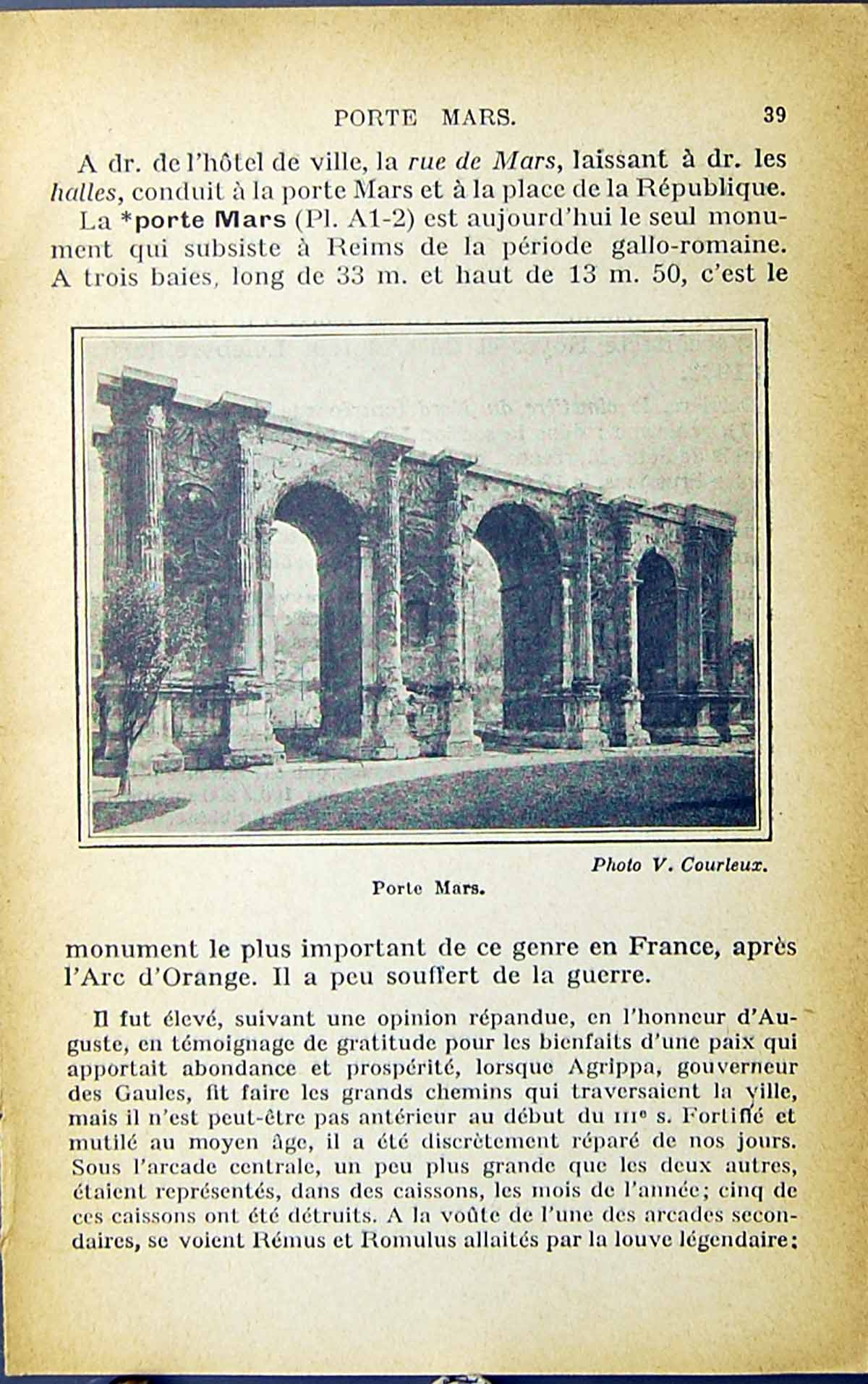 Original Old Antique Print Porte Mars Arches Architecture Reims