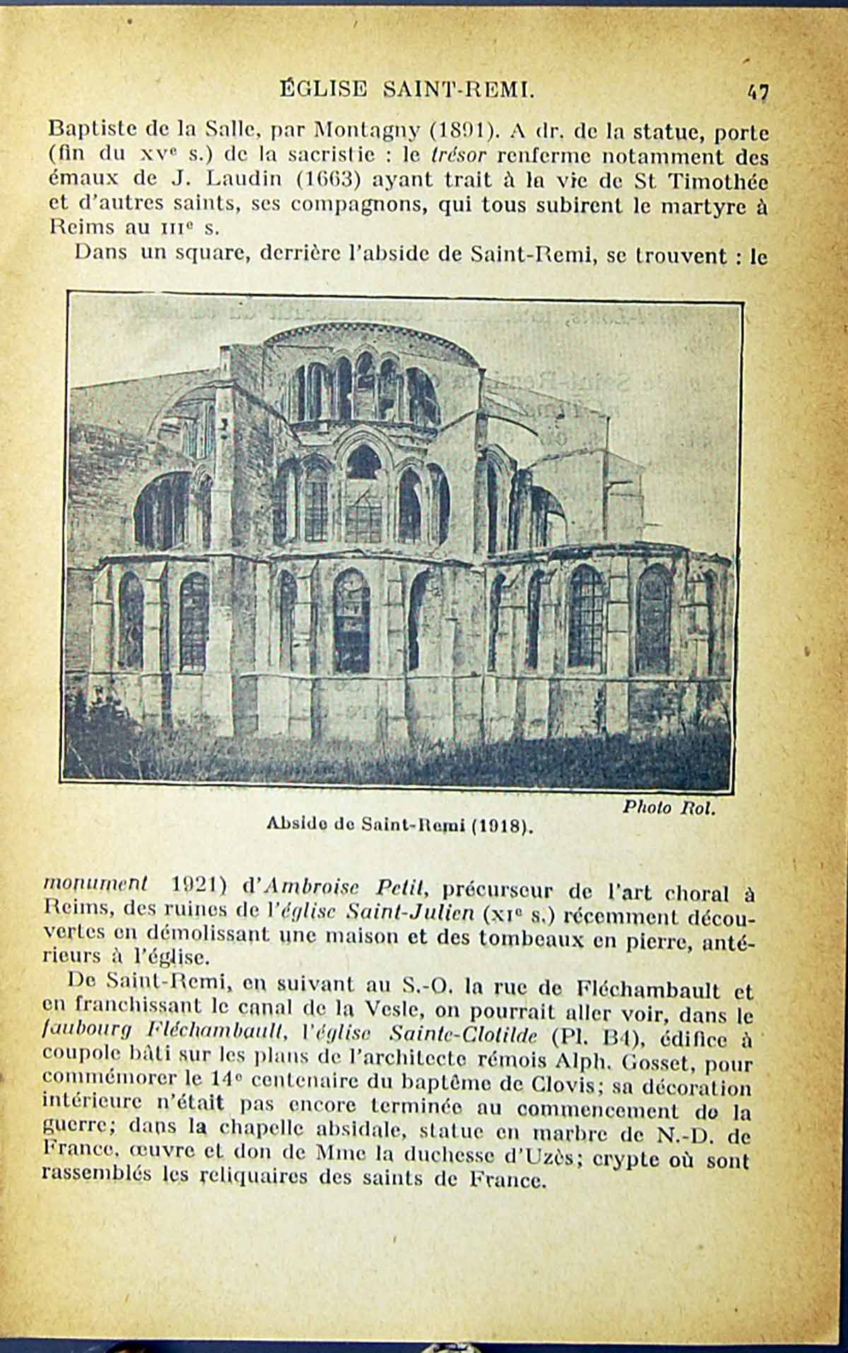 Old Antique Print Abside Saint-Remi Reims Cathedral Architecture Building