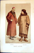 Antique Old Print Mongol Esquimau Juane 1880 Races Humaines Figuier Colour 19th