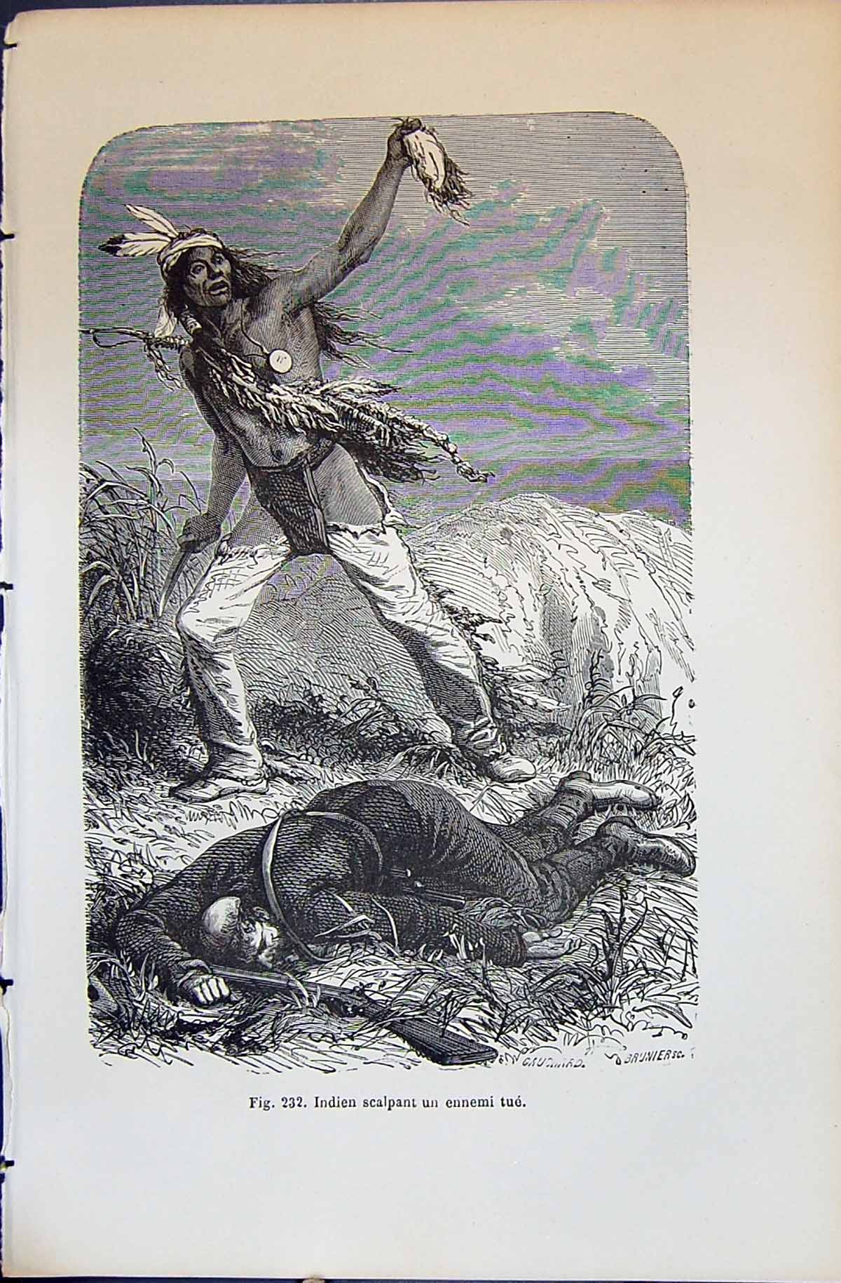 Old 1880 Human Races Humaines Figuier Indiean Scalpant Ennemi Tue Ind Victorian