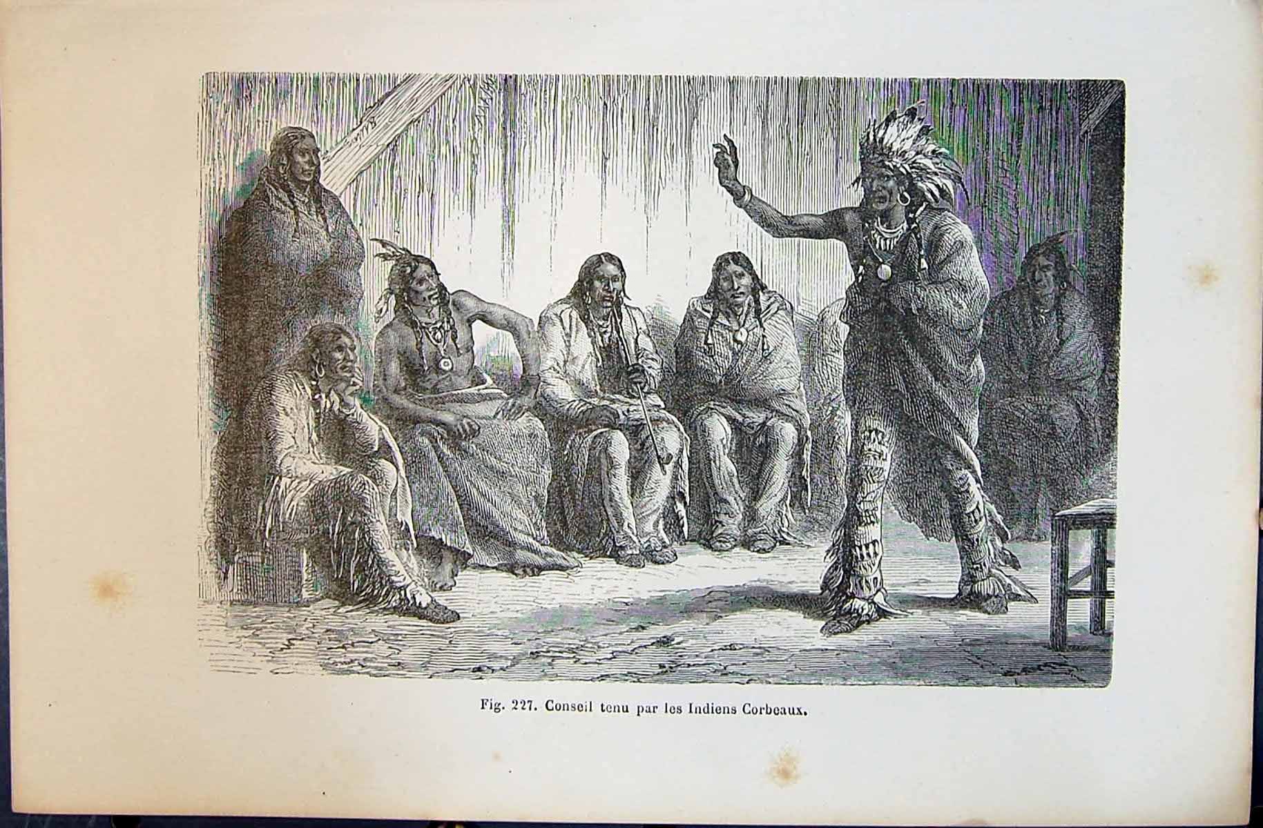 Old 1880 Human Races Humaines Figuier Conseil Tenu Par Indiens Corbea Victorian
