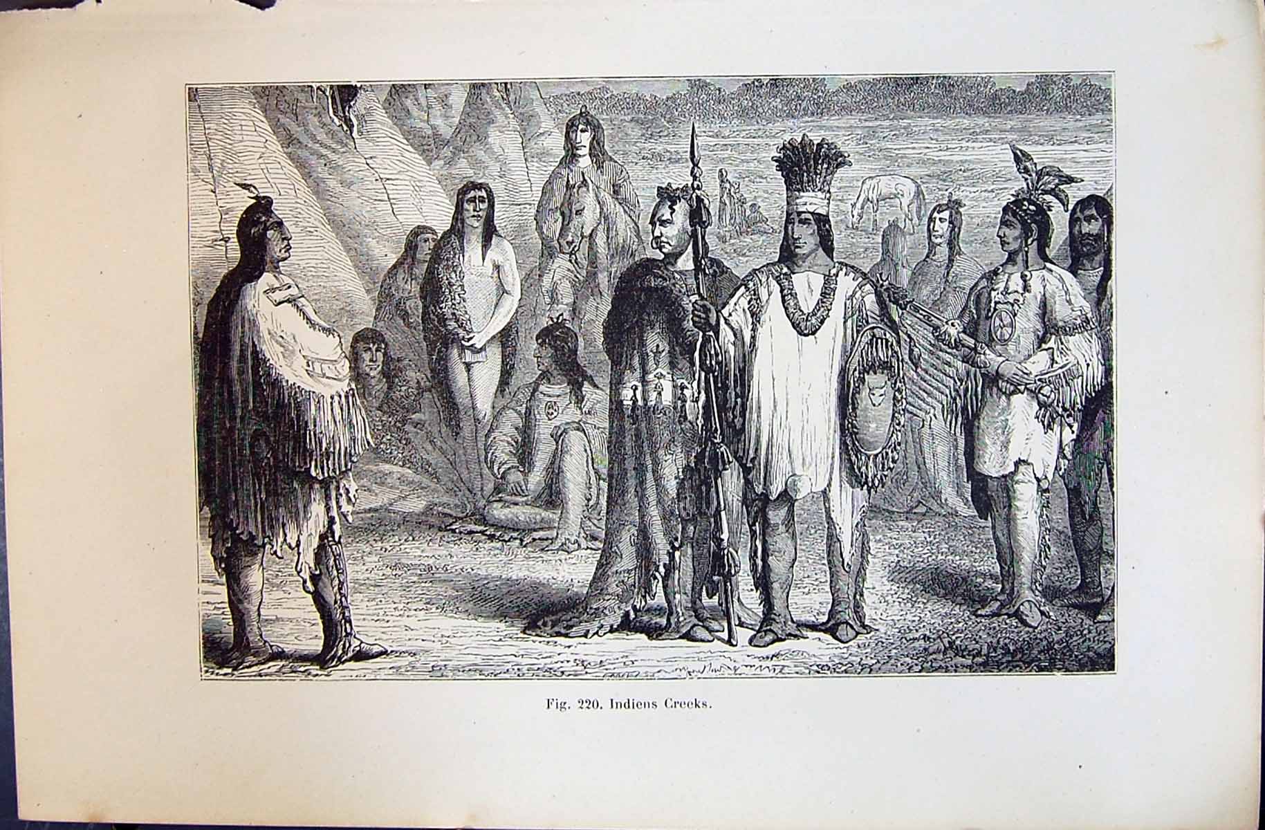 Antique Print 1880 Human Races Humaines Figuier Indiens Creeks Indians Camp