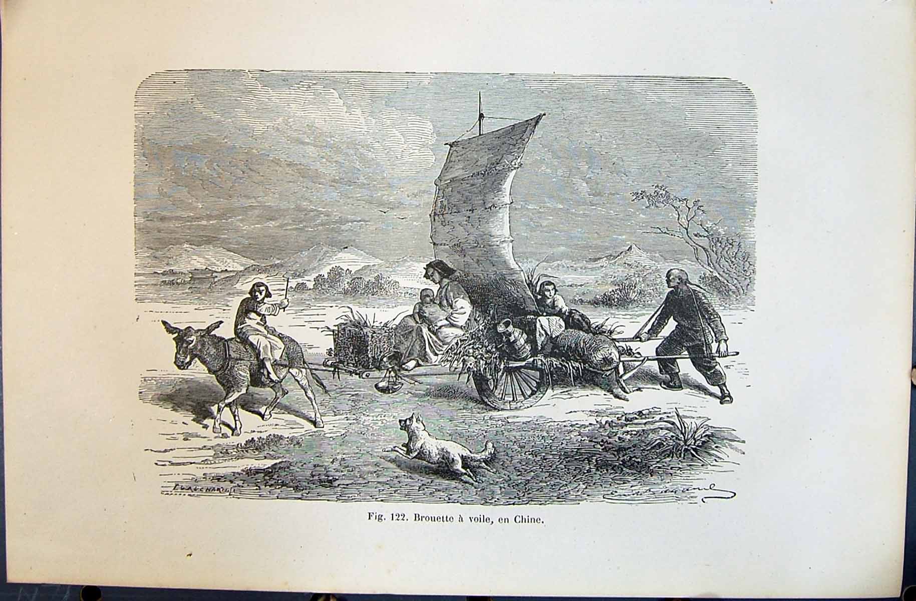 Old 1880 Human Races Humaines Figuier Brouette Voile En Chine Travell Victorian