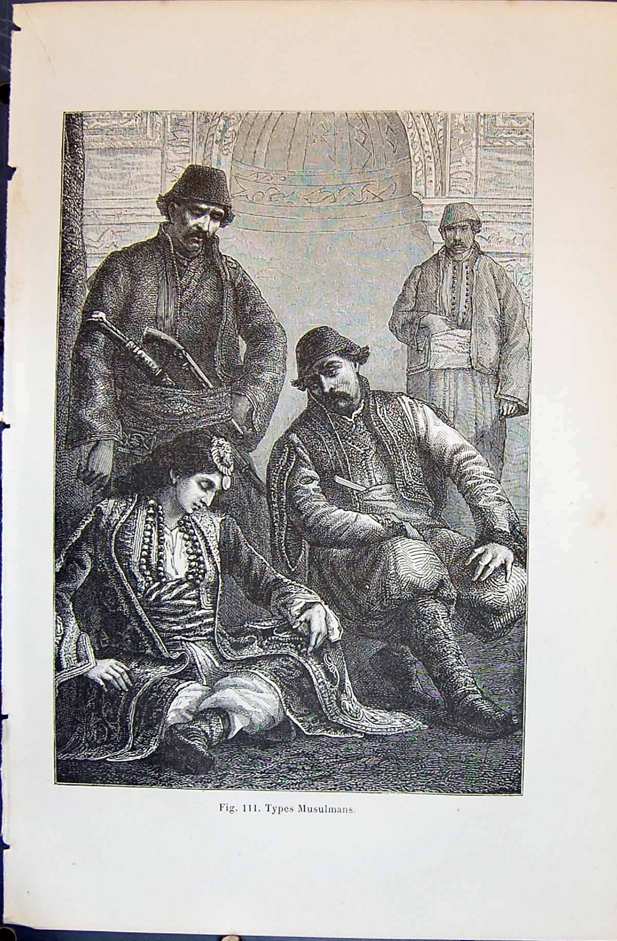 Antique Old Print Types Musulmans People 1880 Human Races Humaines Figuier 19th