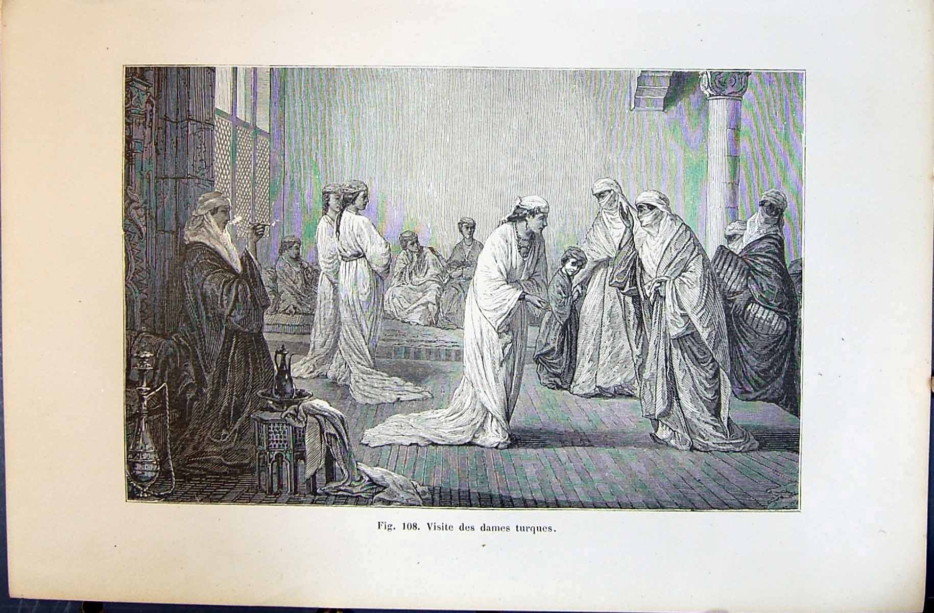 Antique Old Print Visite Des Dames Turques 1880 Human Races Humaines Figuier