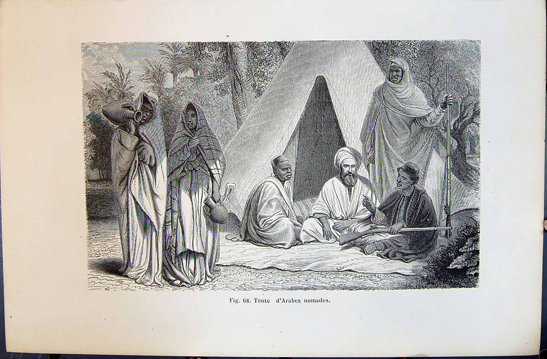 Old 1880 Human Races Humaines Figuier Tente D'Arabes Nomades Tent Cam Victorian