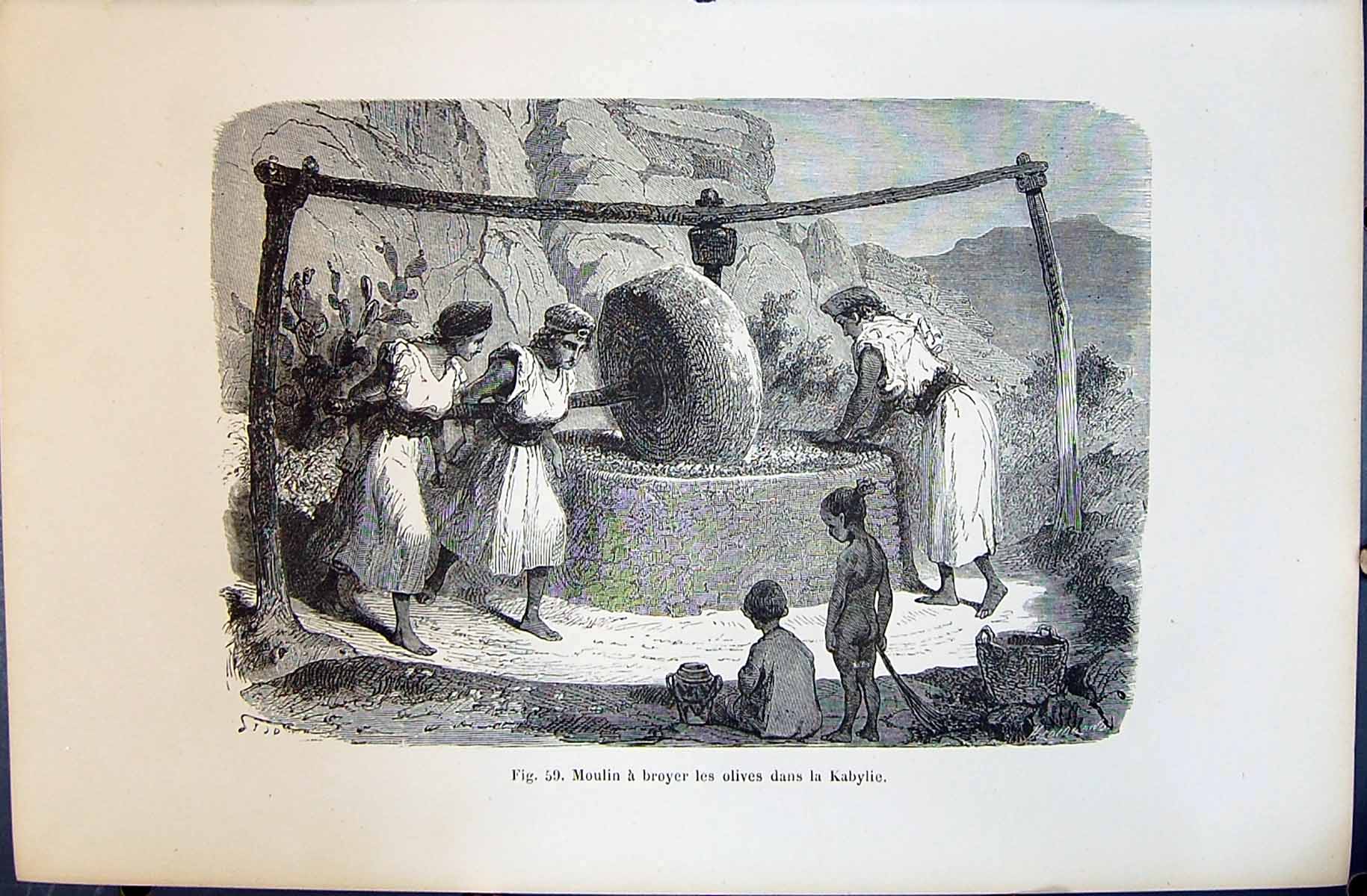Old Moulin Broyer Olives Dans Kabylie 1880 Human Races Humaines Figui Victorian