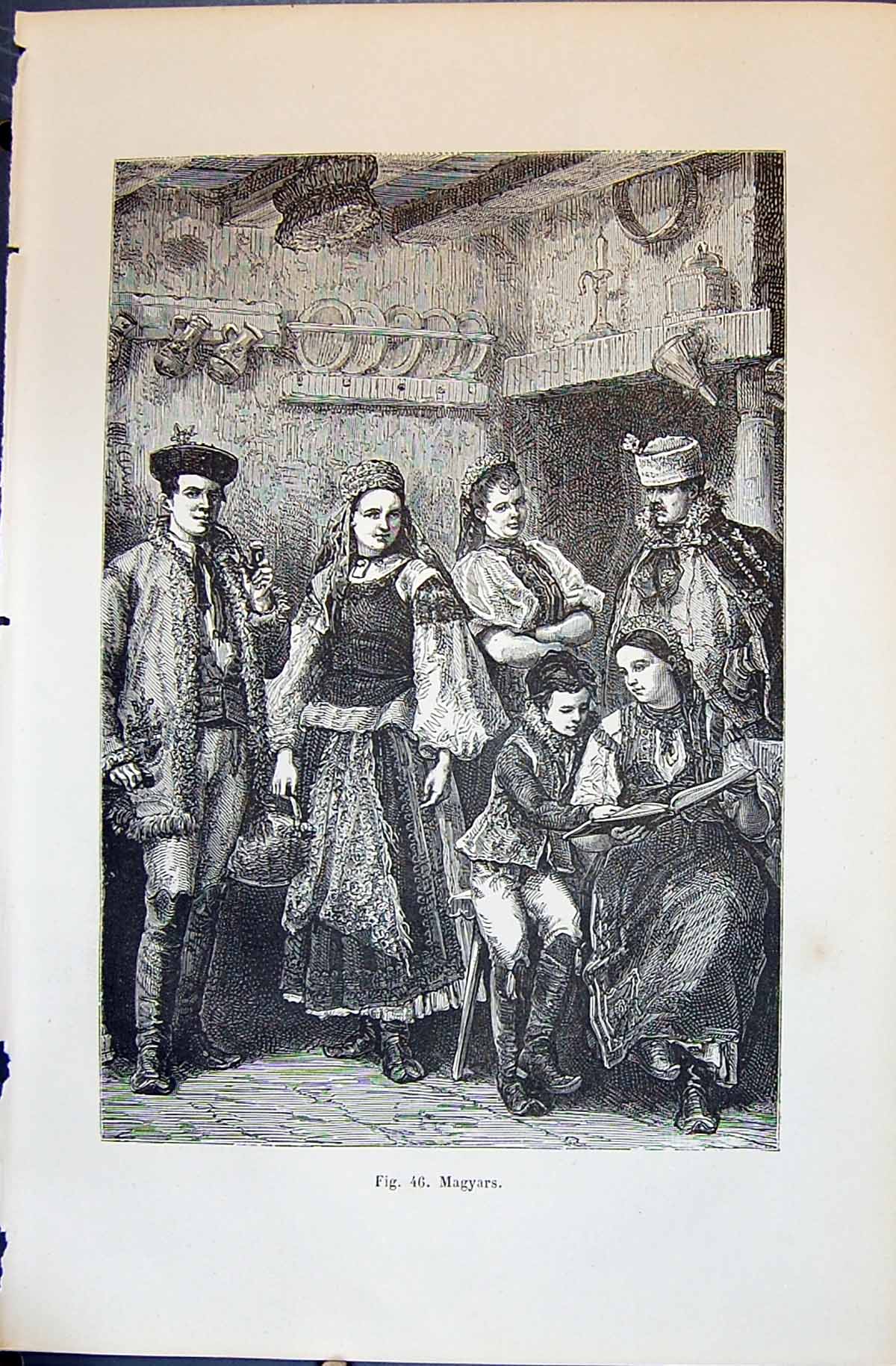 Antique Old Print 1880 Human Races Humaines Figuier Magyars Hungarian People