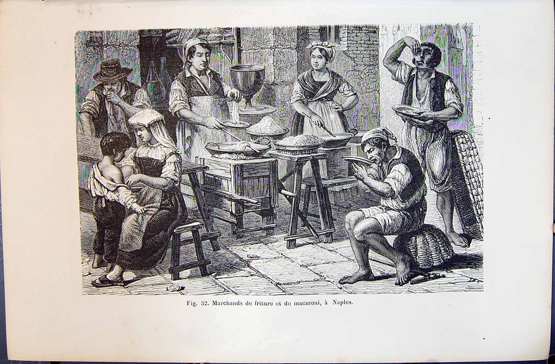 Old Print 1880 Human Races Humaines Figuier Merchands Friture Macaroni Na 19th