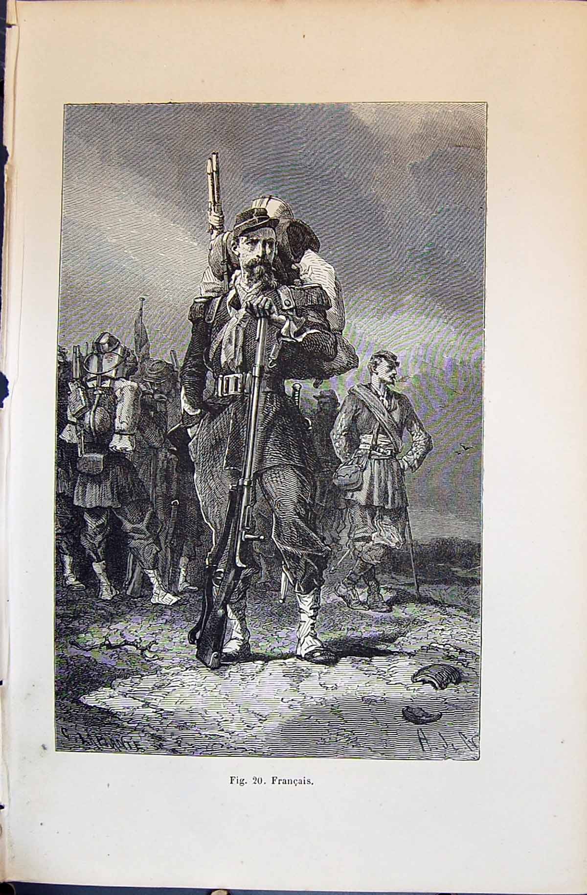 Old Print Francais French Siers War Uniform 1880 Human Races Humaines Fi 19th