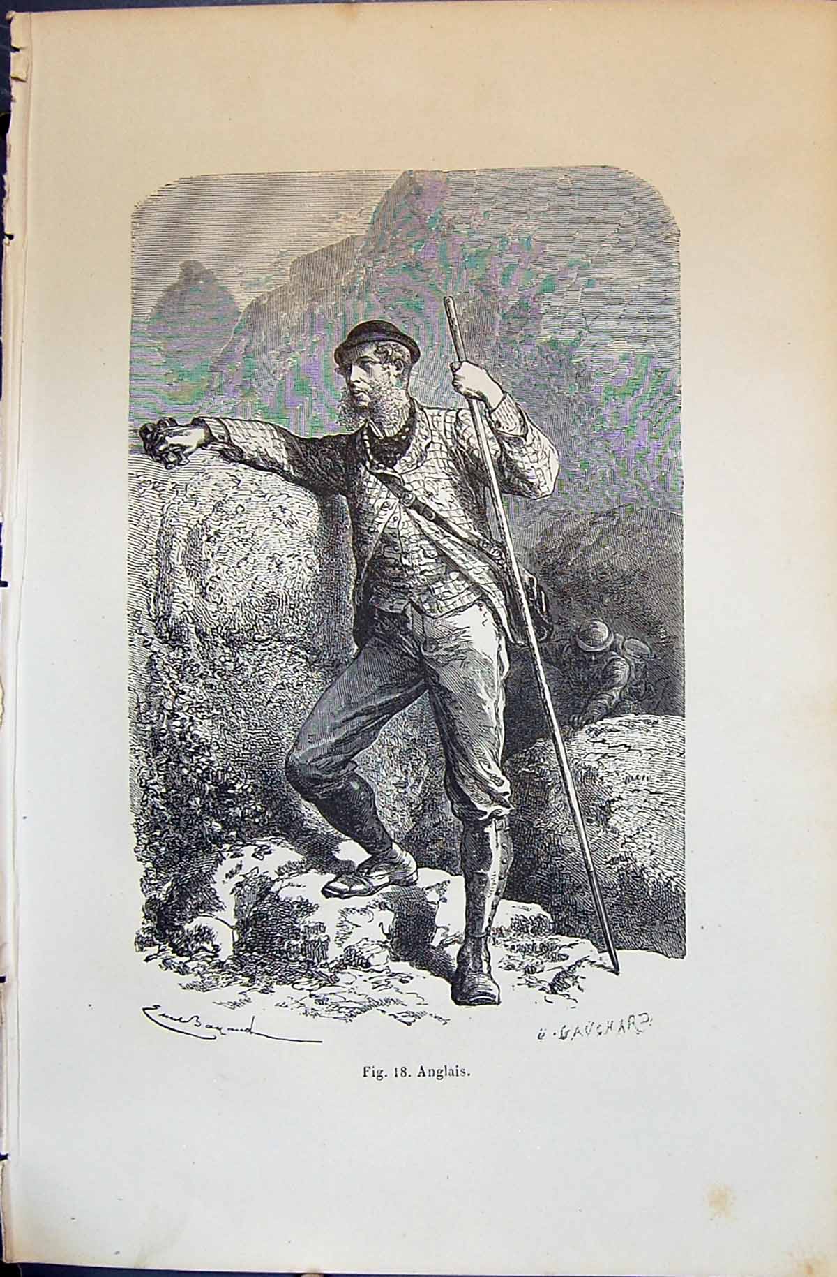 Old Print 1880 Human Races Humaines Figuier Anglais English Man Mountains 19th