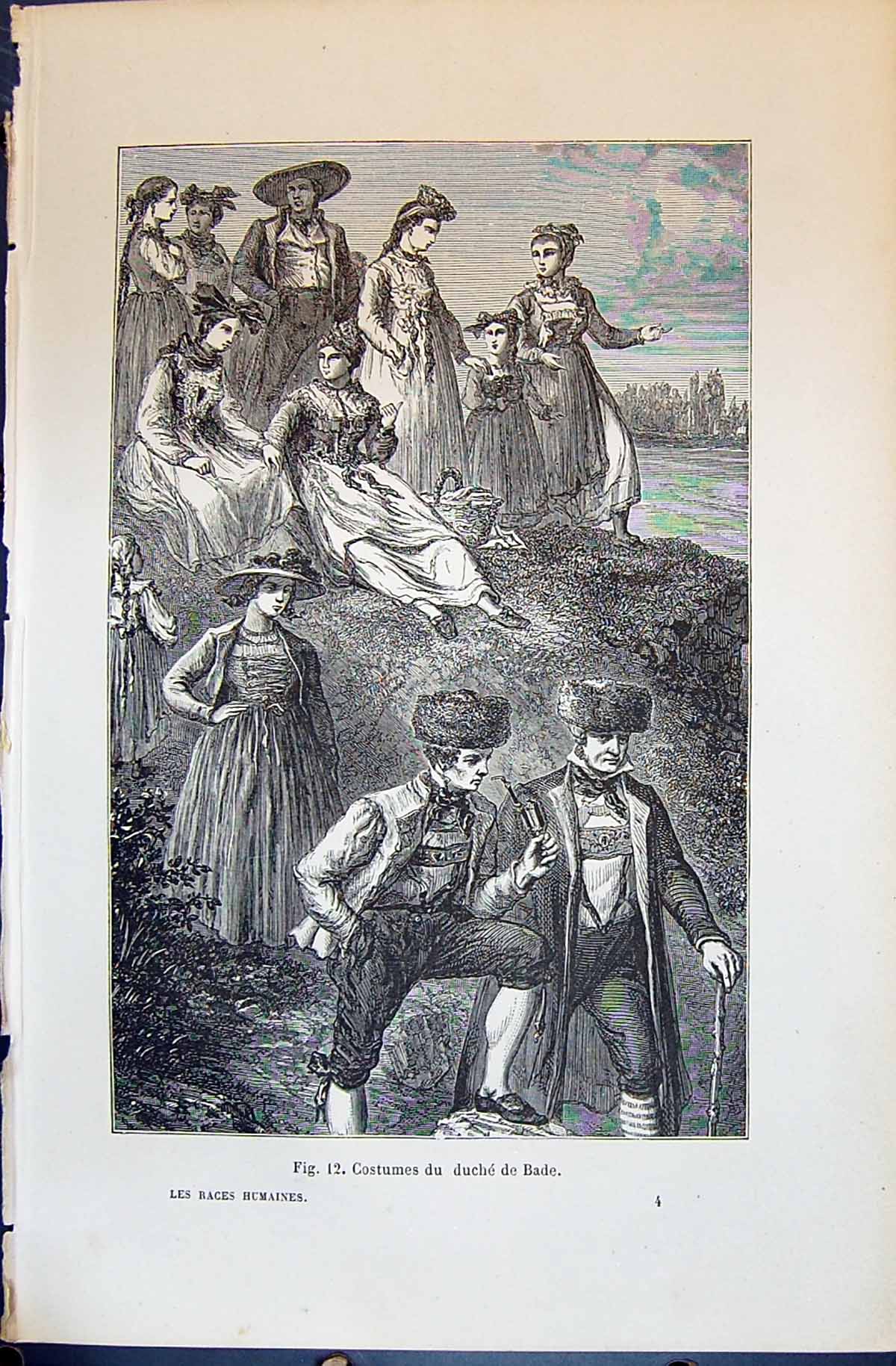 Old Print 1880 Human Races Humaines Figuier Costumes Du Duche Bade People 19th