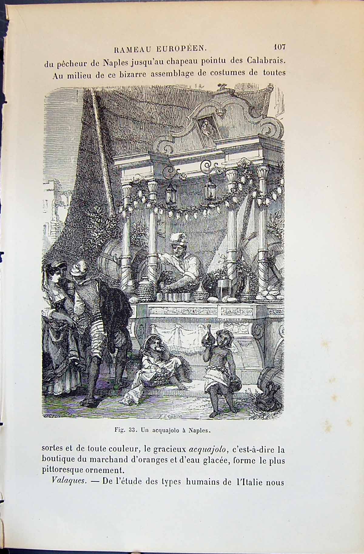 Old Print Acquajolo Naples Italy People 1880 Human Races Humaines Figuier 19th