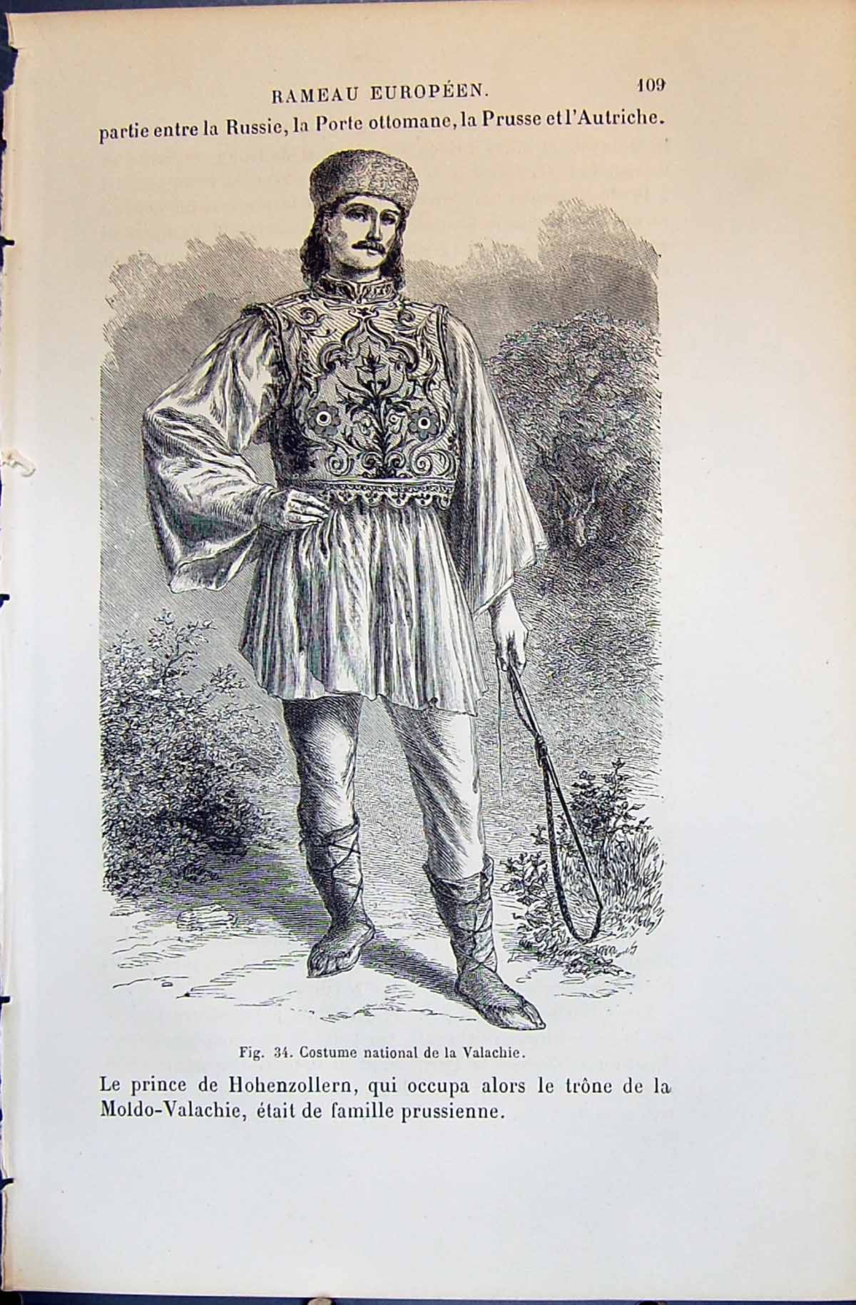 Old Print Costume National Valachie Man 1880 Human Races Humaines Figuier 19th