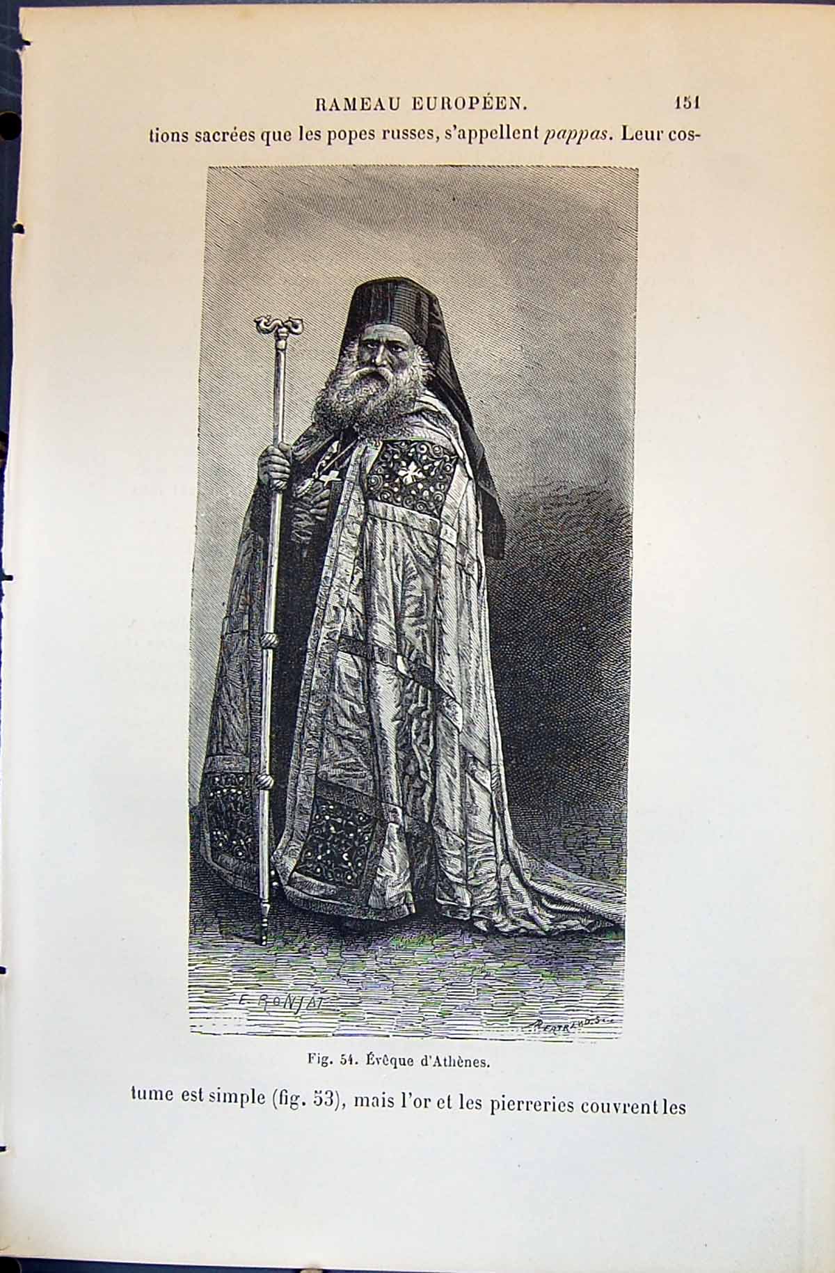 Old Print Eveque D'Athenes Man Costume 1880 Human Races Humaines Figuier 19th