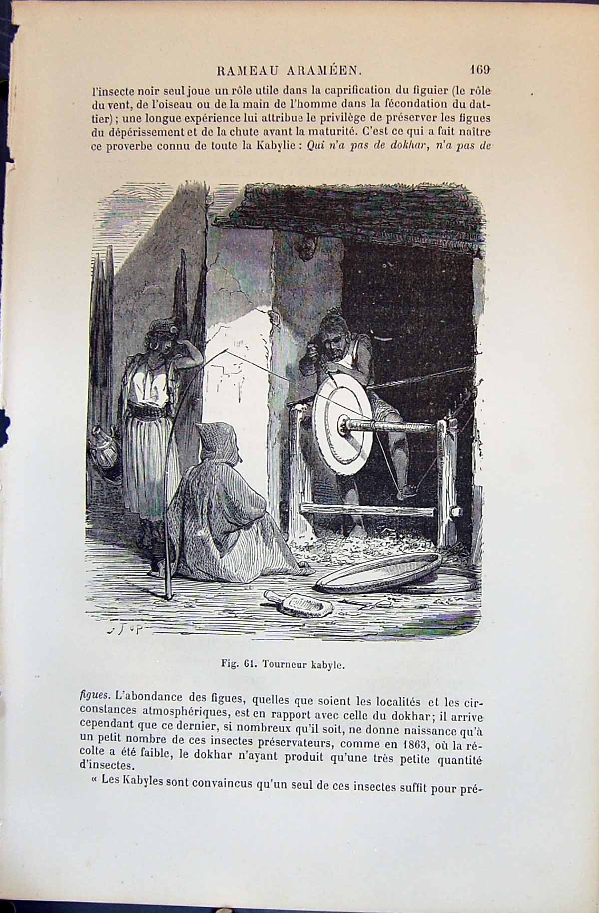 Antique Old Print Tourneur Kabyle People 1880 Human Races Humaines Figuier 19th