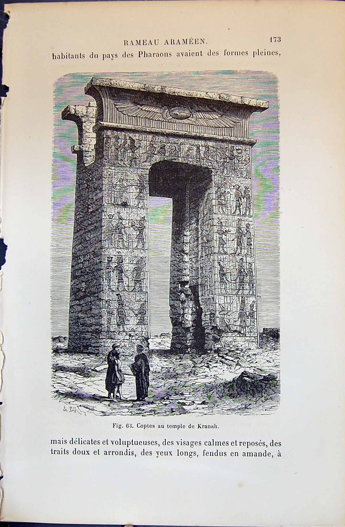 Antique Old Print Coptes Au Temple Kranah 1880 Human Races Humaines Figuier