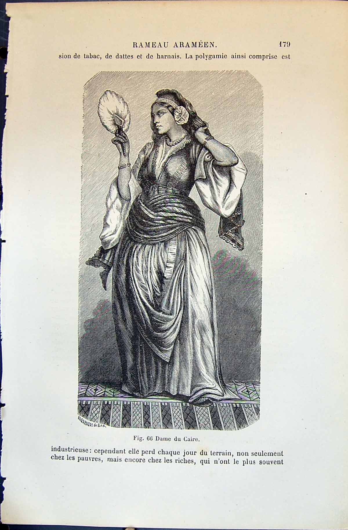 Old Print 1880 Human Races Humaines Figuier Dame Du Caire Beautiful Woman 19th