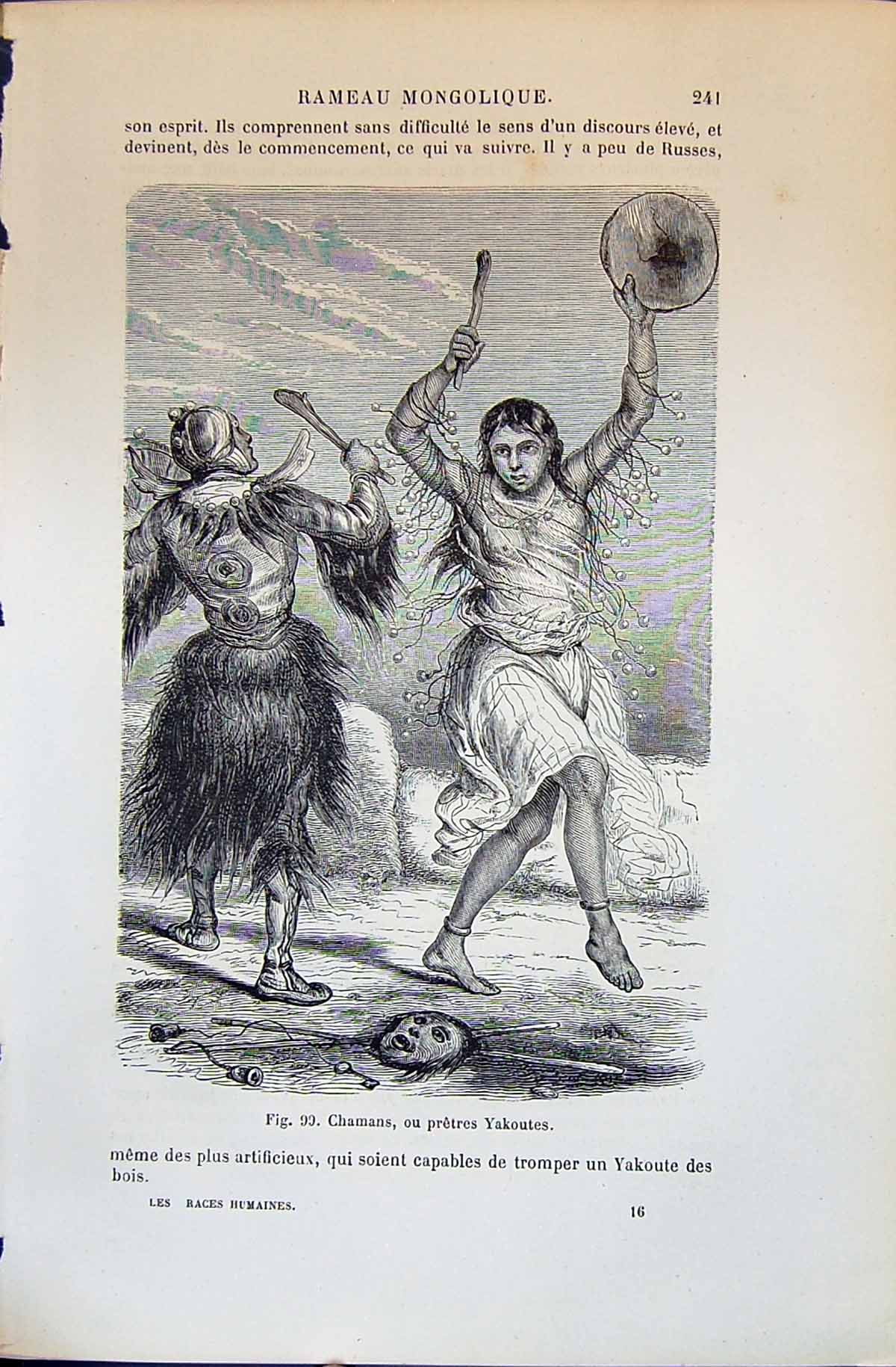 Antique Old Print Chamans Pretres Yakoutes 1880 Human Races Humaines Figuier