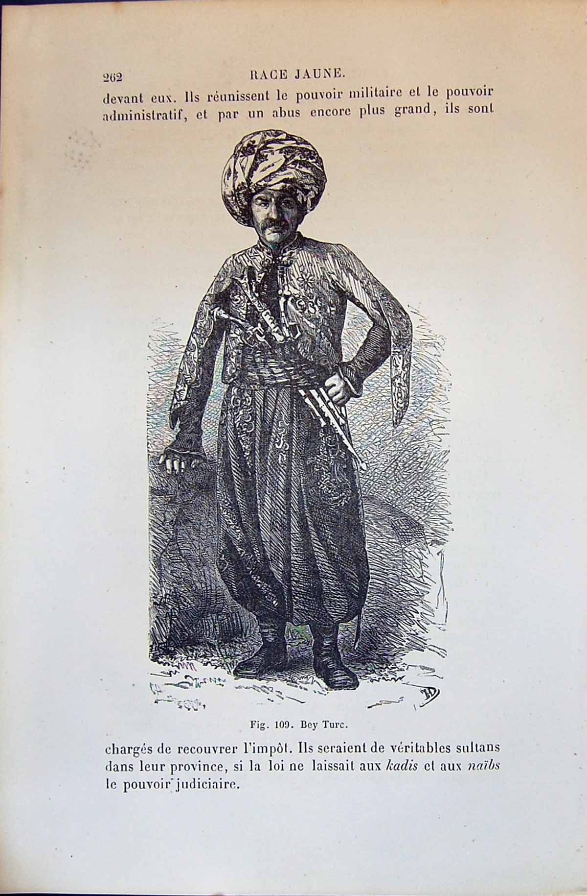 Old Antique Print Bey Turc Man Costume 1880 Human Races Humaines Figuier 19th