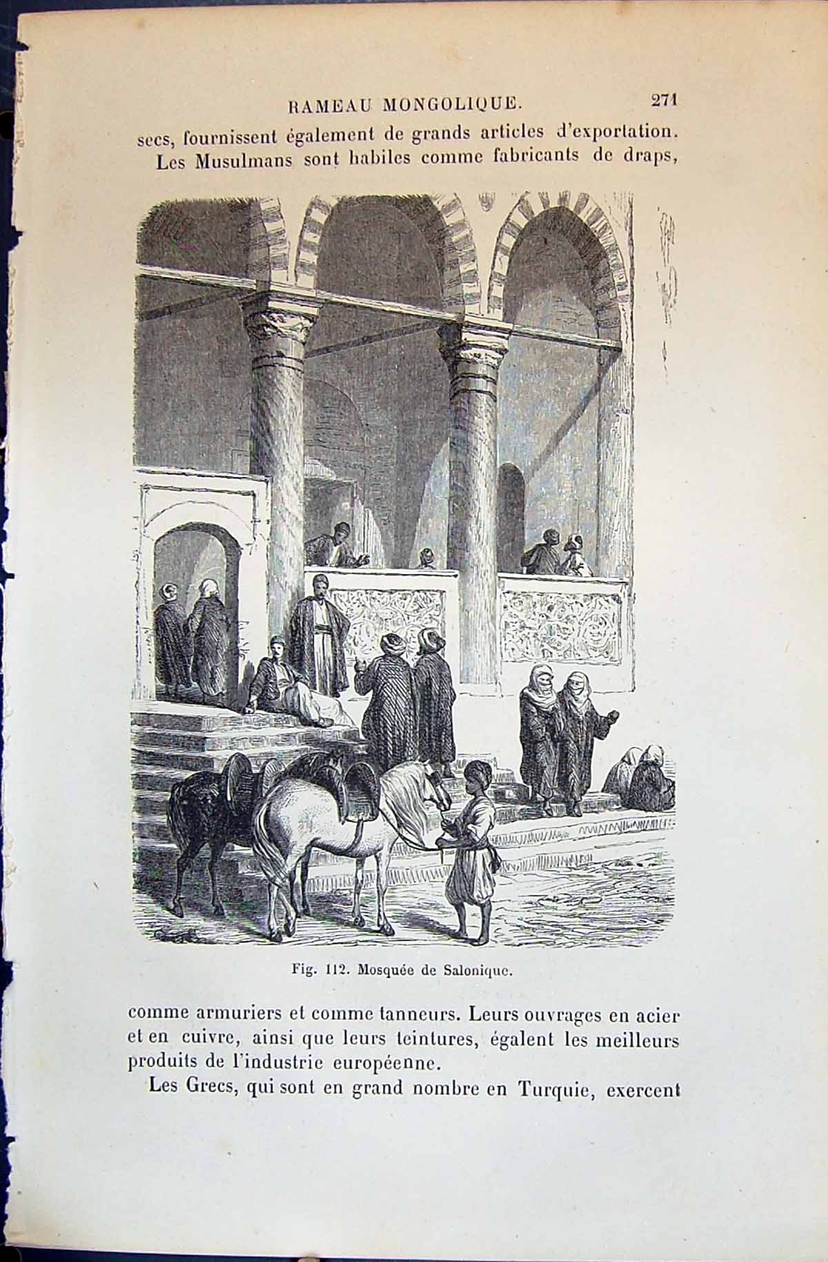 Old Scene Outside Mosque 1880 Human Races Humaines Figuier Mosquee Sa Victorian