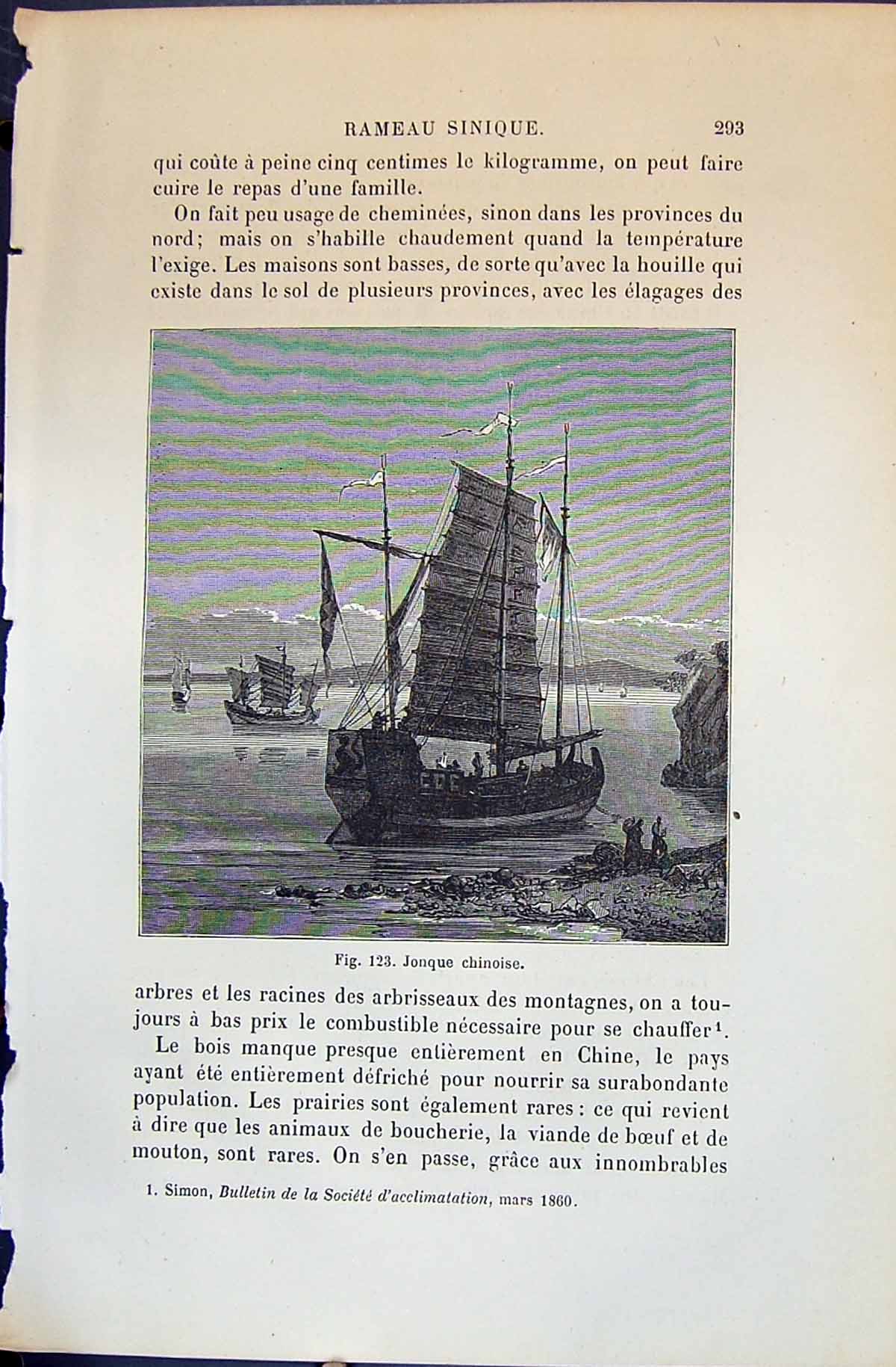 Antique Print Jonque Chinoise Ship China 1880 Human Races Humaines Figuier 19th