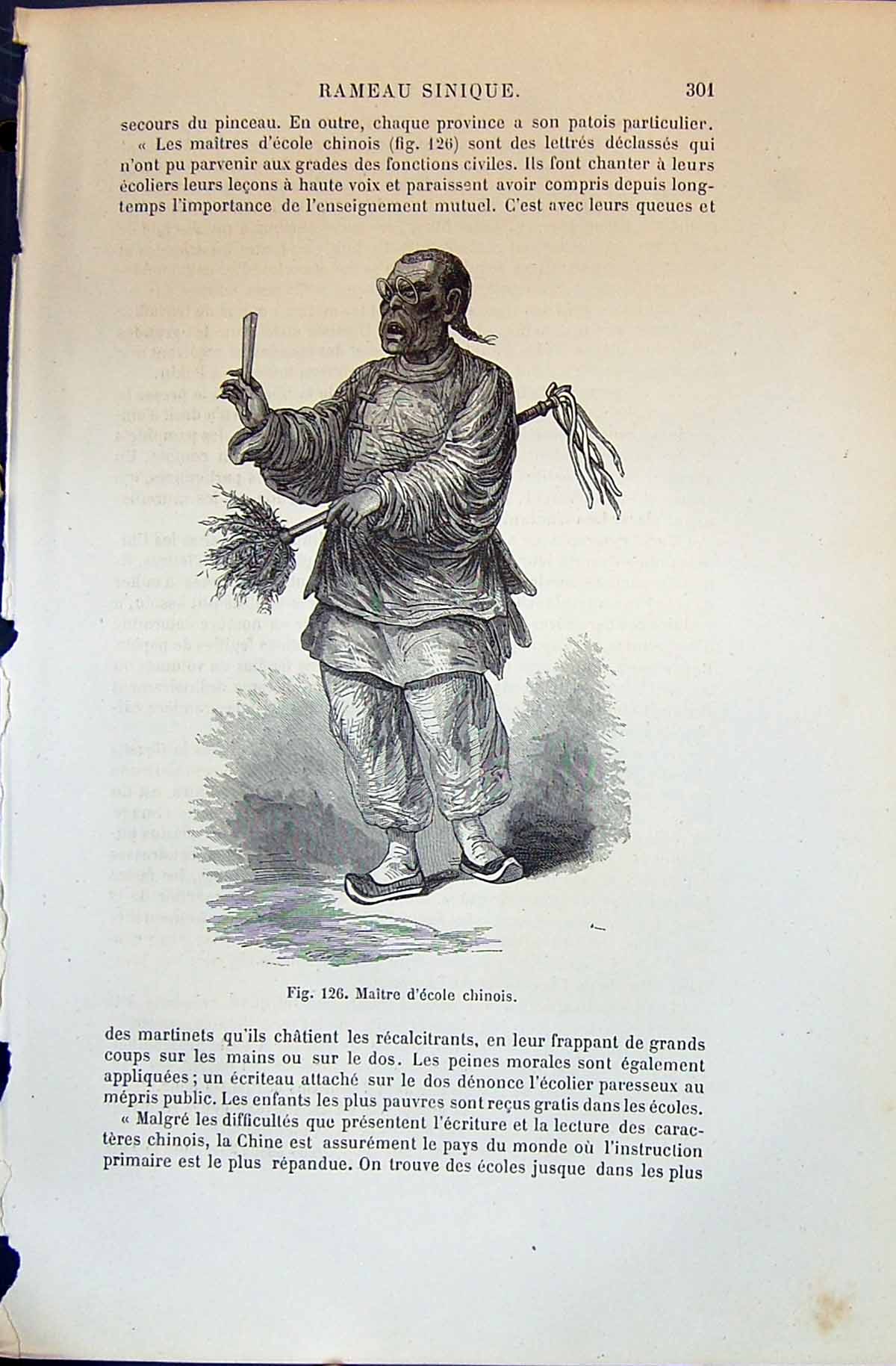 Old Print Maitre D'Ecole Chinois China 1880 Human Races Humaines Figuier 19th