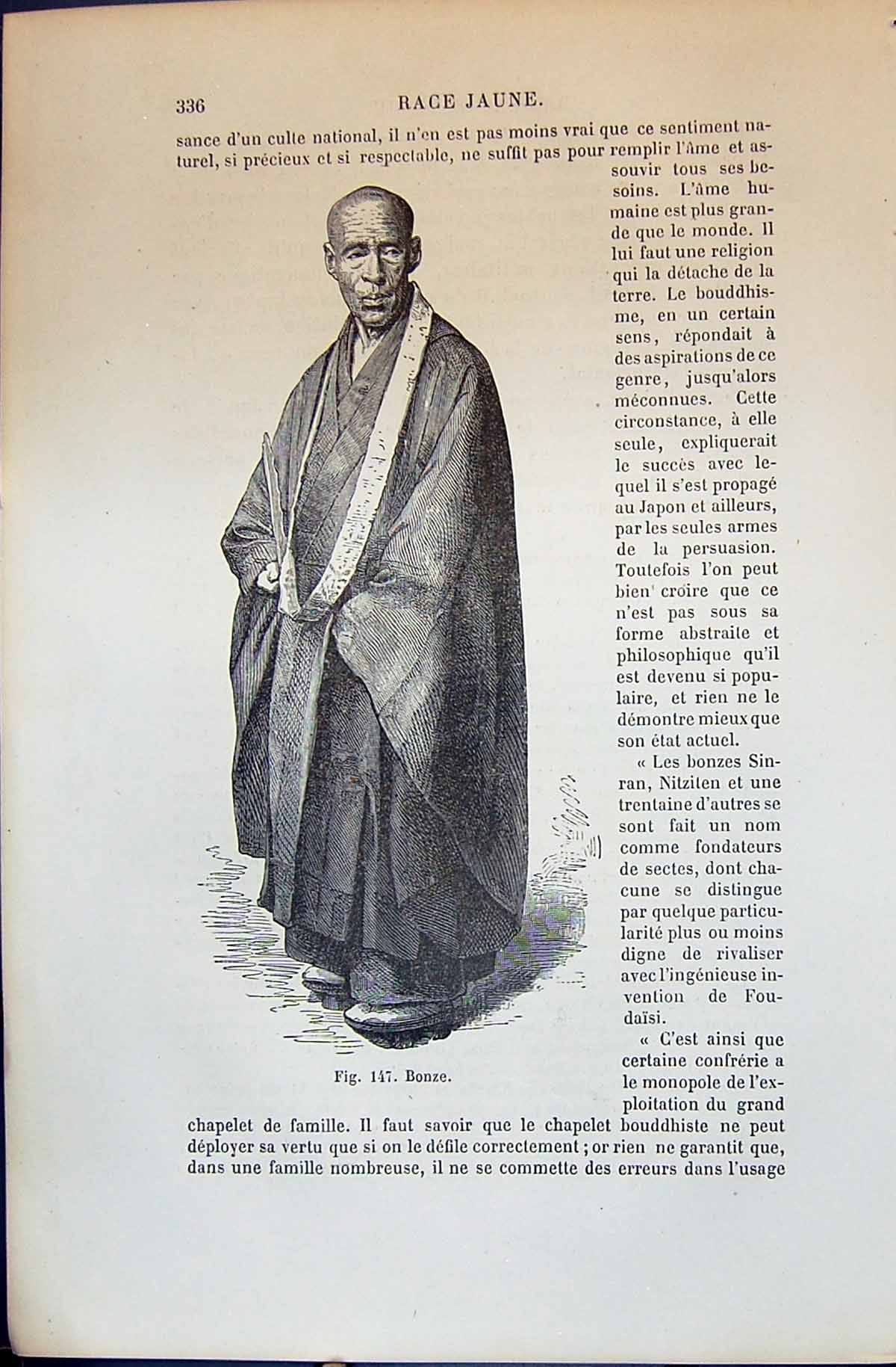 Old Antique Print Bonze Man Robes Jaune 1880 Human Races Humaines Figuier 19th