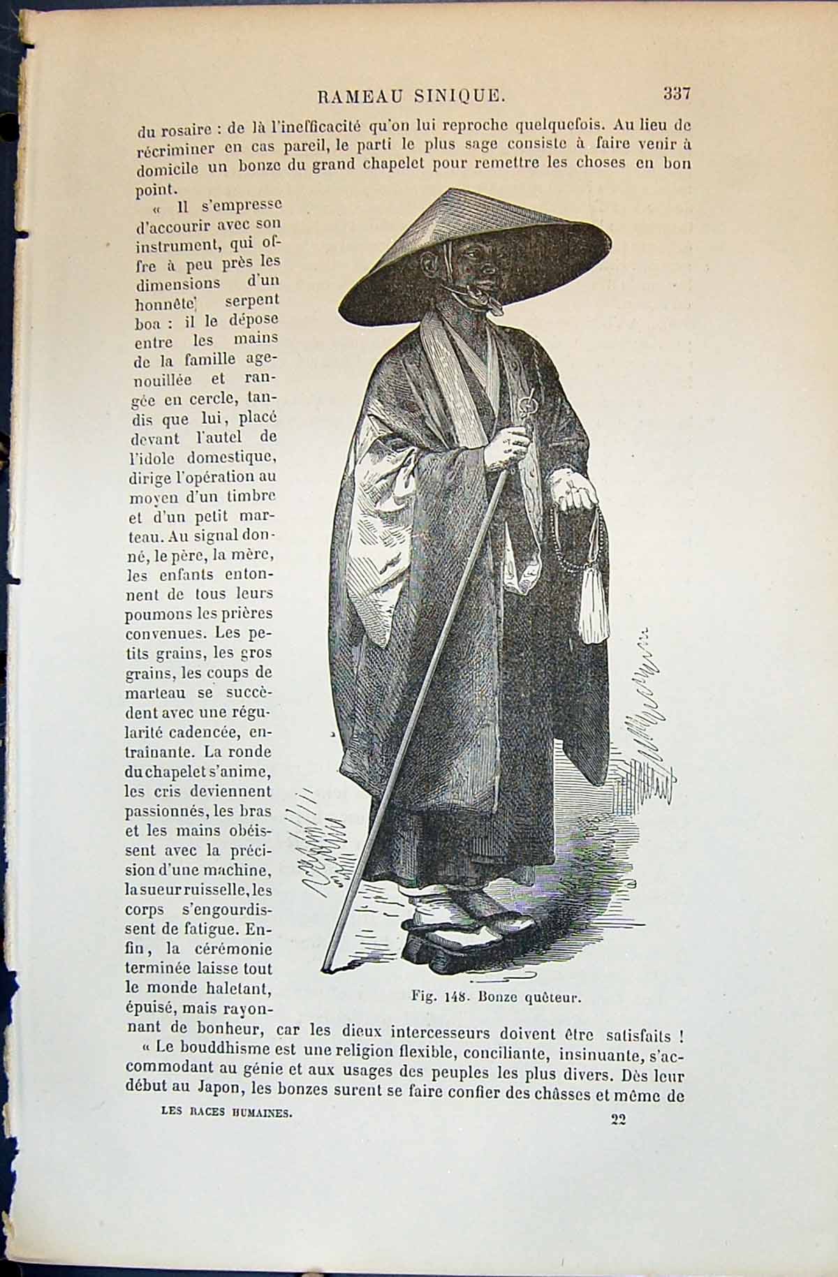 Old Bonze Queteur Chinese Man Robes 1880 Human Races Humaines Figuier Victorian