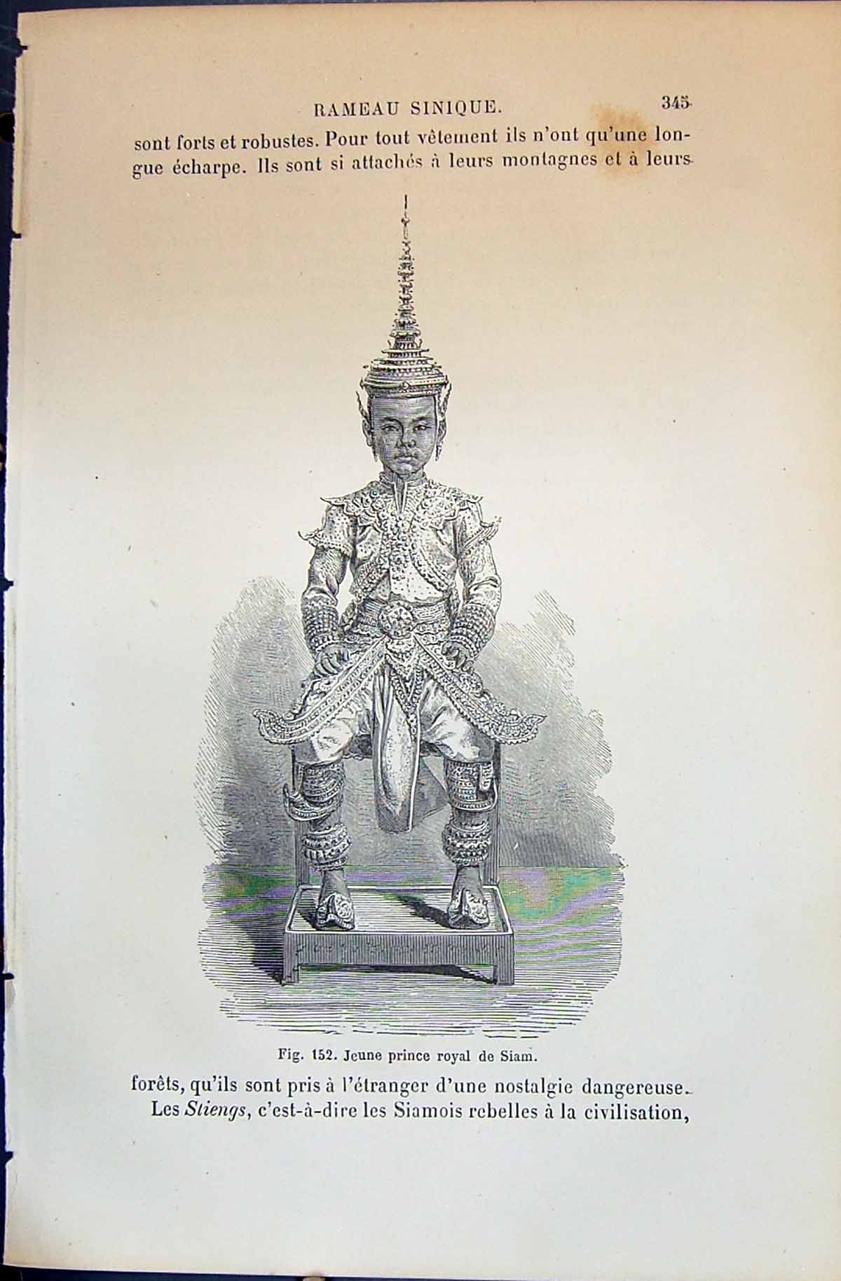 Old Print Jeune Prince Royal Siam China 1880 Human Races Humaines Figuier 19th