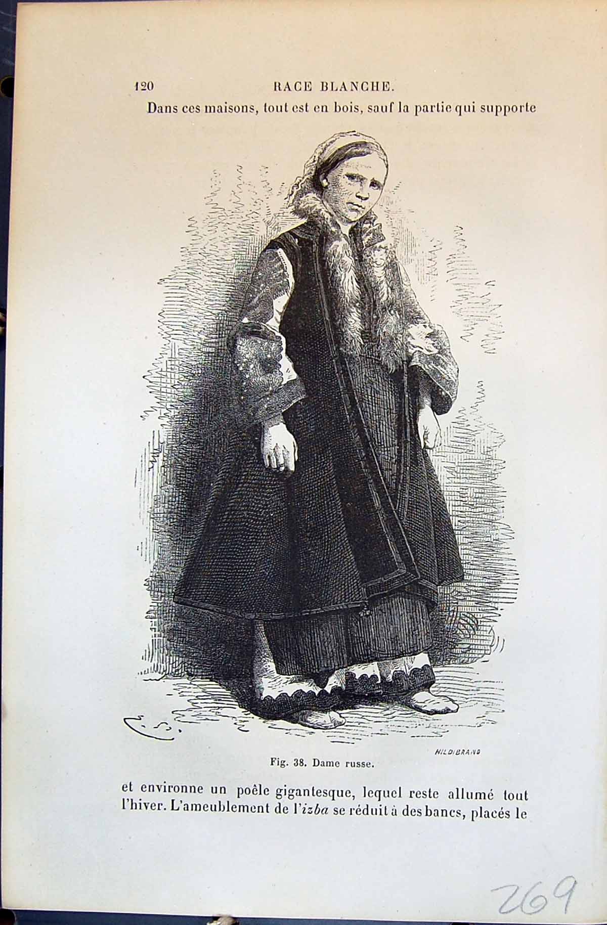 Old 1880 Human Races Humaines Figuier Dame Russe Un Izba Maison House 19th