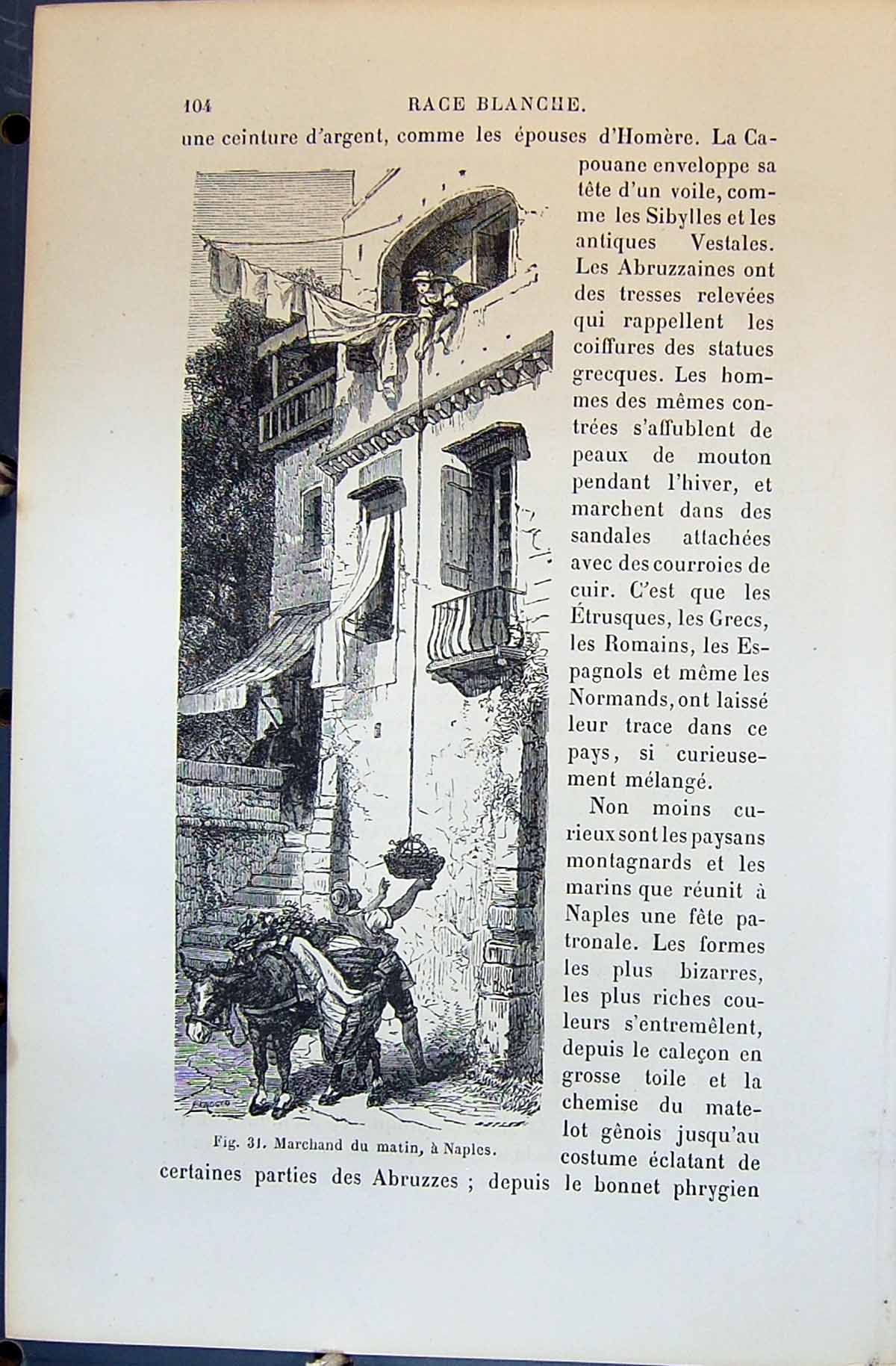 Antique Print Marchand Matin Naples Italy 1880 Human Races Humaines Figuier