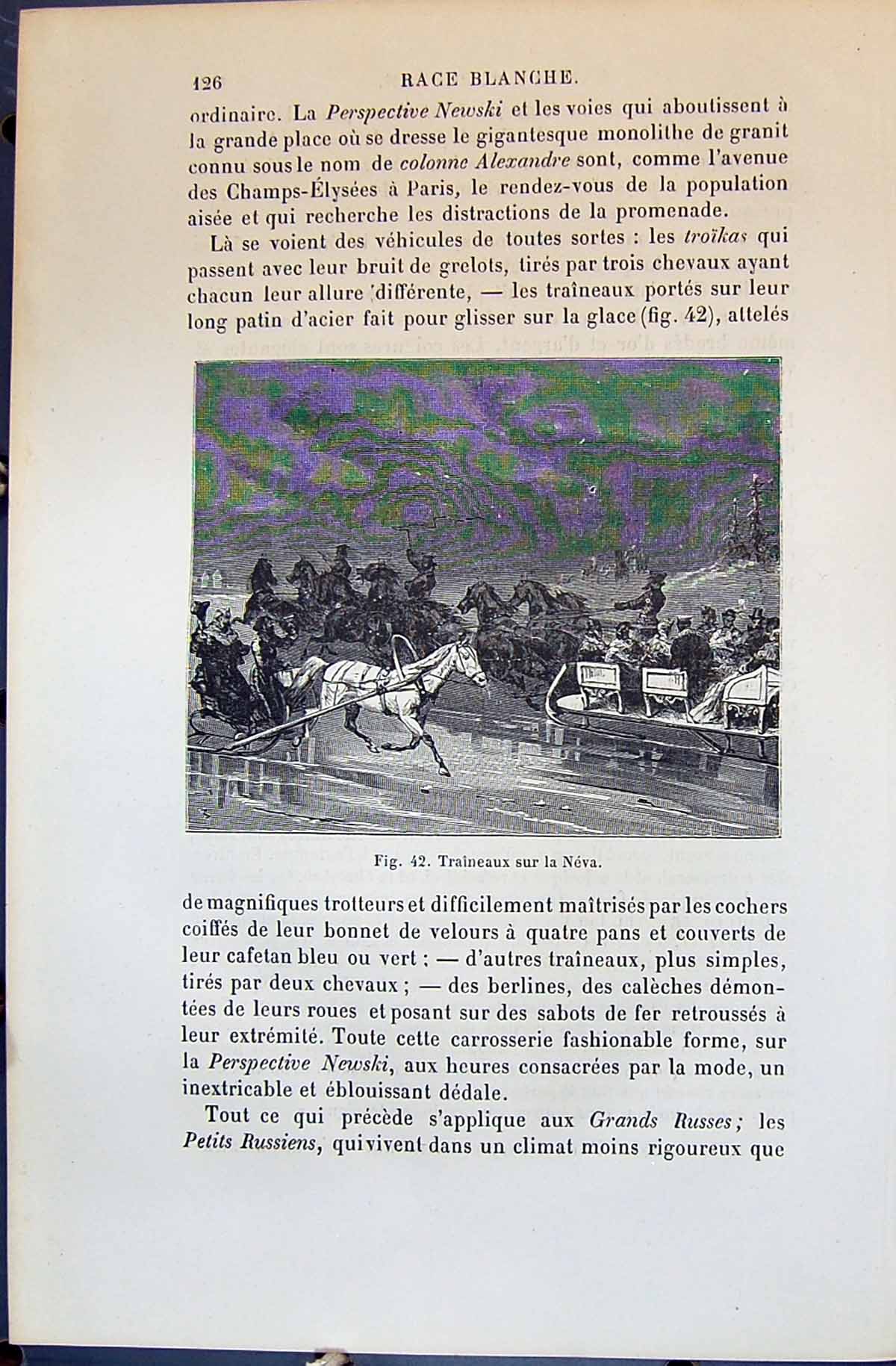 Old 1880 Human Races Humaines Figuier Traineaux Sur Neva Horses Trans Victorian